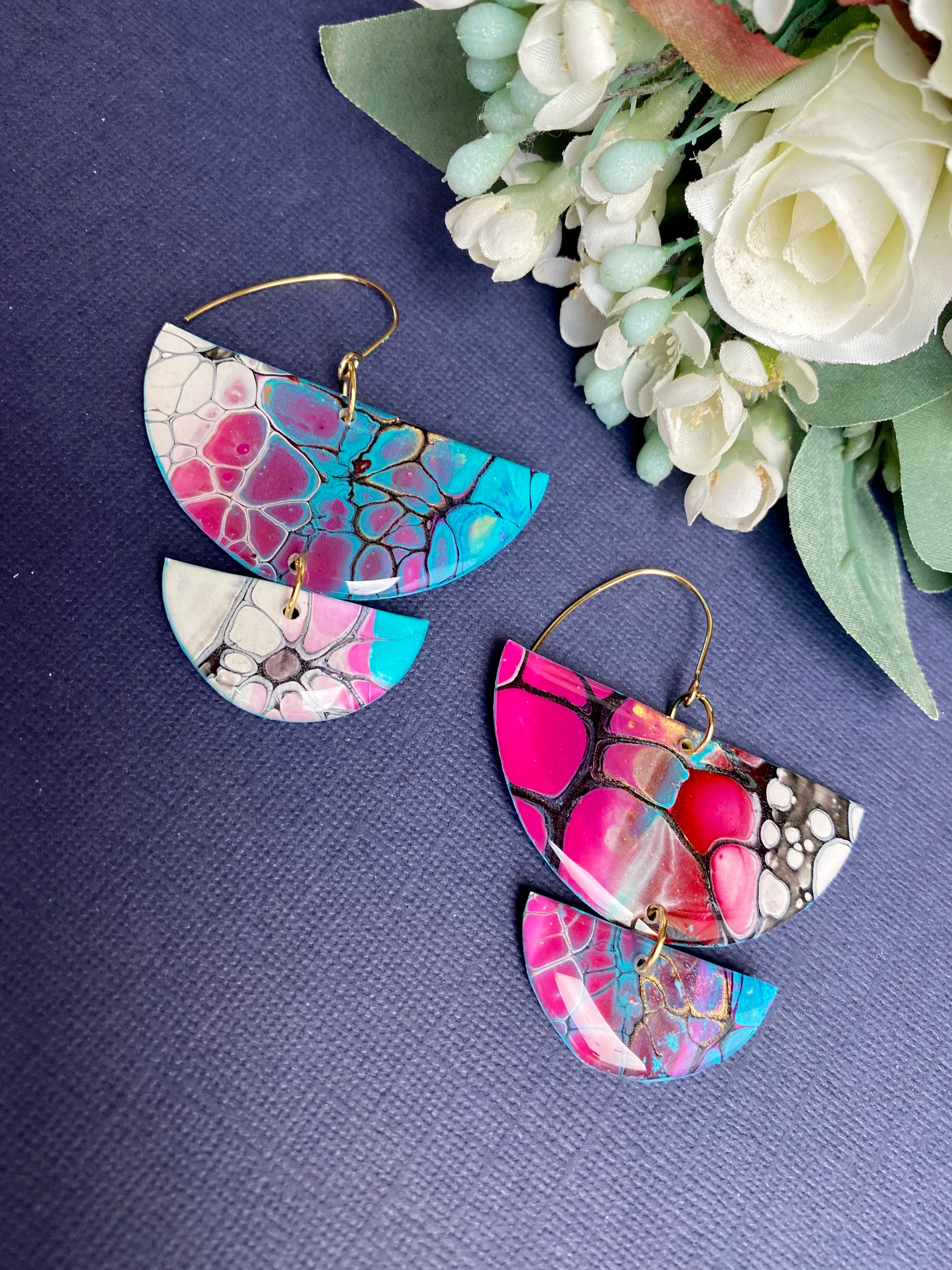 Magenta Turquoise Wearable Art Colourful Lightweight Earrings