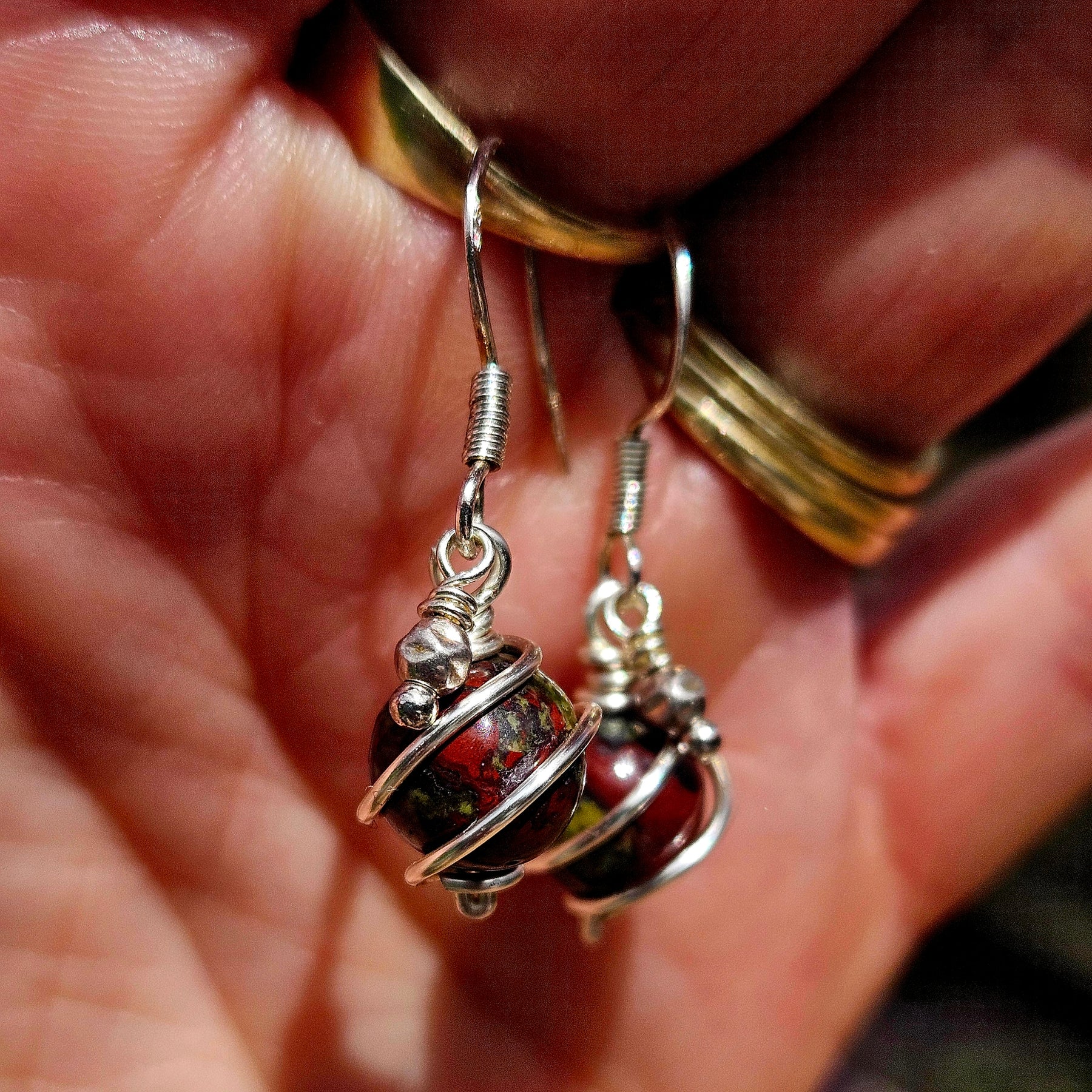 Bloodstone & Thai Silver Wirework Earrings