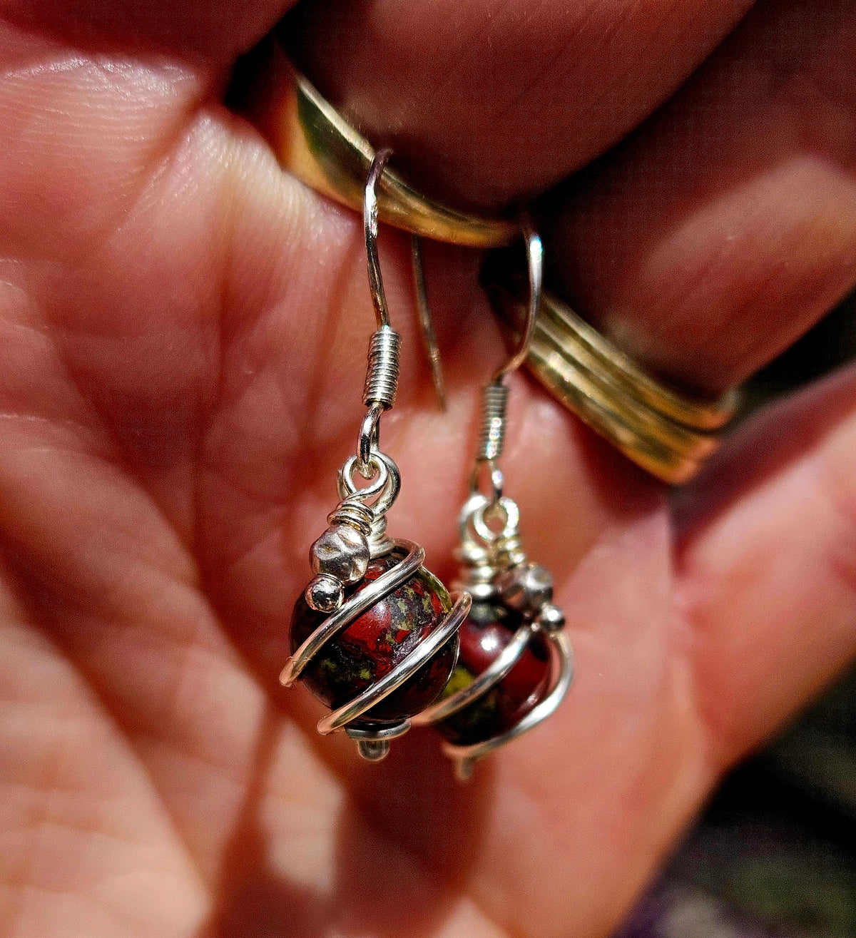 Bloodstone & Thai Silver Wirework Earrings