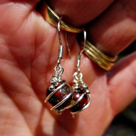 Bloodstone & Thai Silver Wirework Earrings