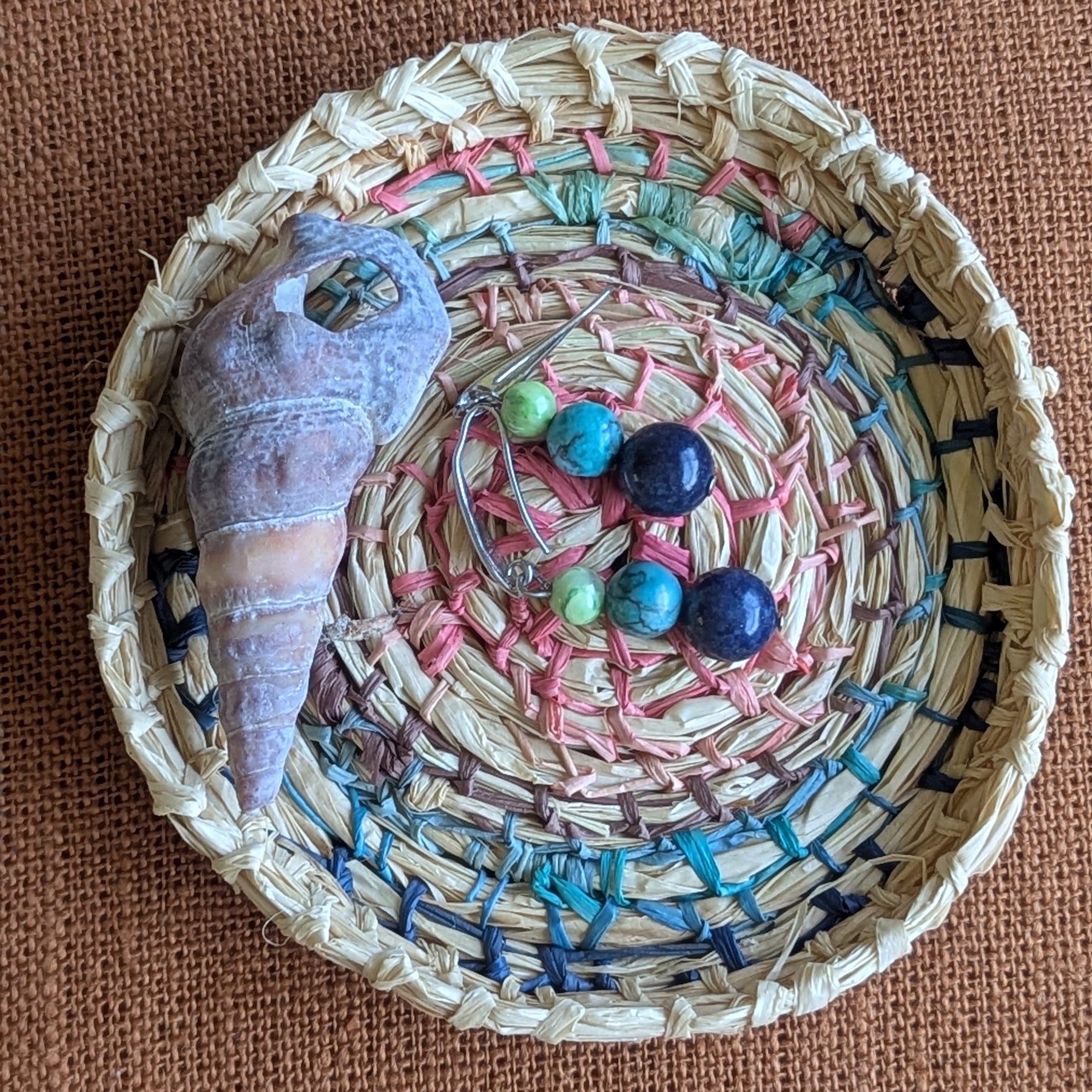 Small Coiled Basket | Organizer Small items Storage | Multicolour & Natural Raffia