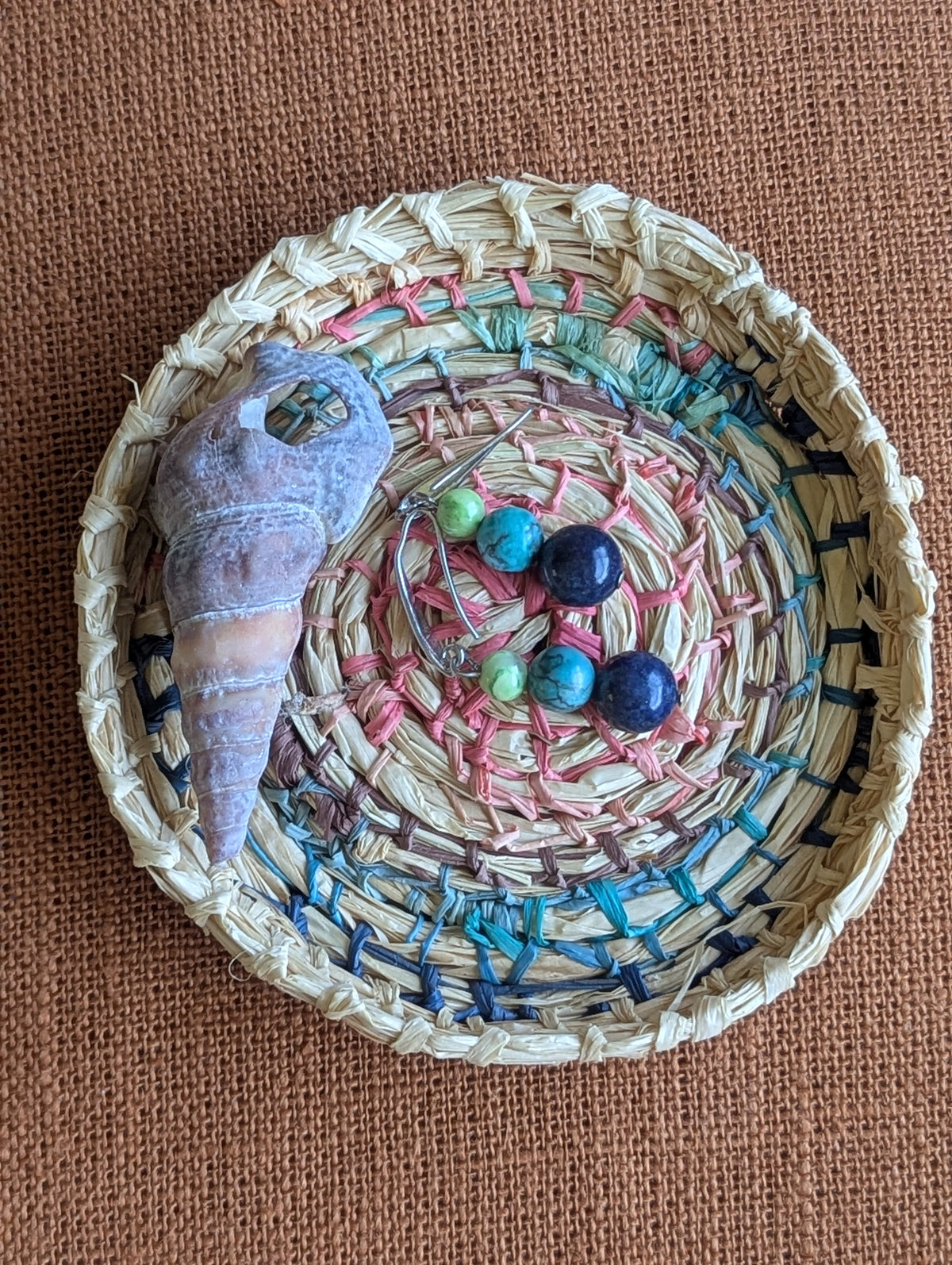 Small Coiled Basket | Organizer Small items Storage | Multicolour & Natural Raffia