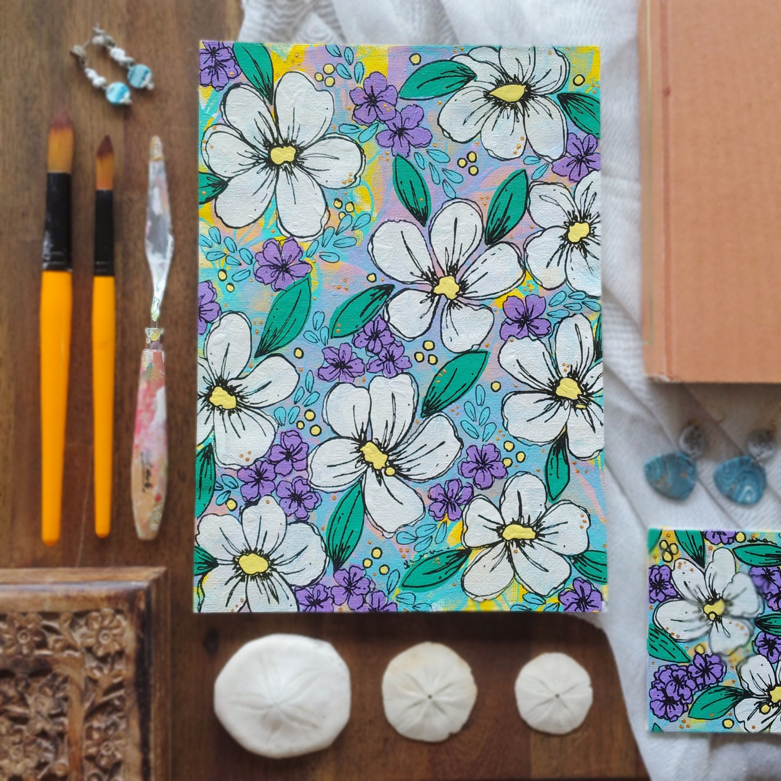 A4 Origianl Art - "Playing with Flowers" - Series 2 - Abstract Art