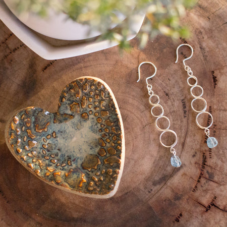 Natural Aquamarine Gemstone Silver Looped Earrings | Crystal Jewellery