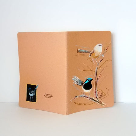 Blue Wren Handpainted Cotton-Bound Notebooks - Size A5 Lined