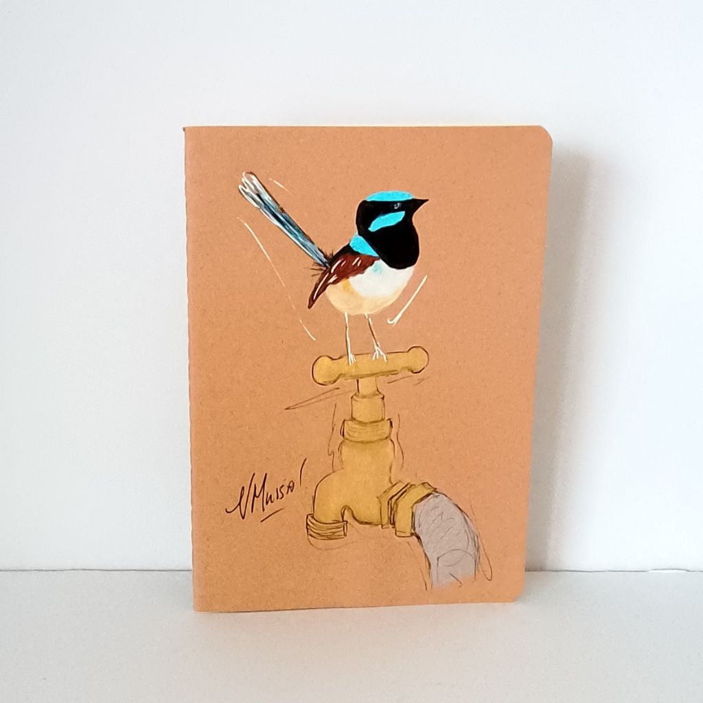 Blue Wren Handpainted Cotton-Bound Notebooks - Size A5 Lined