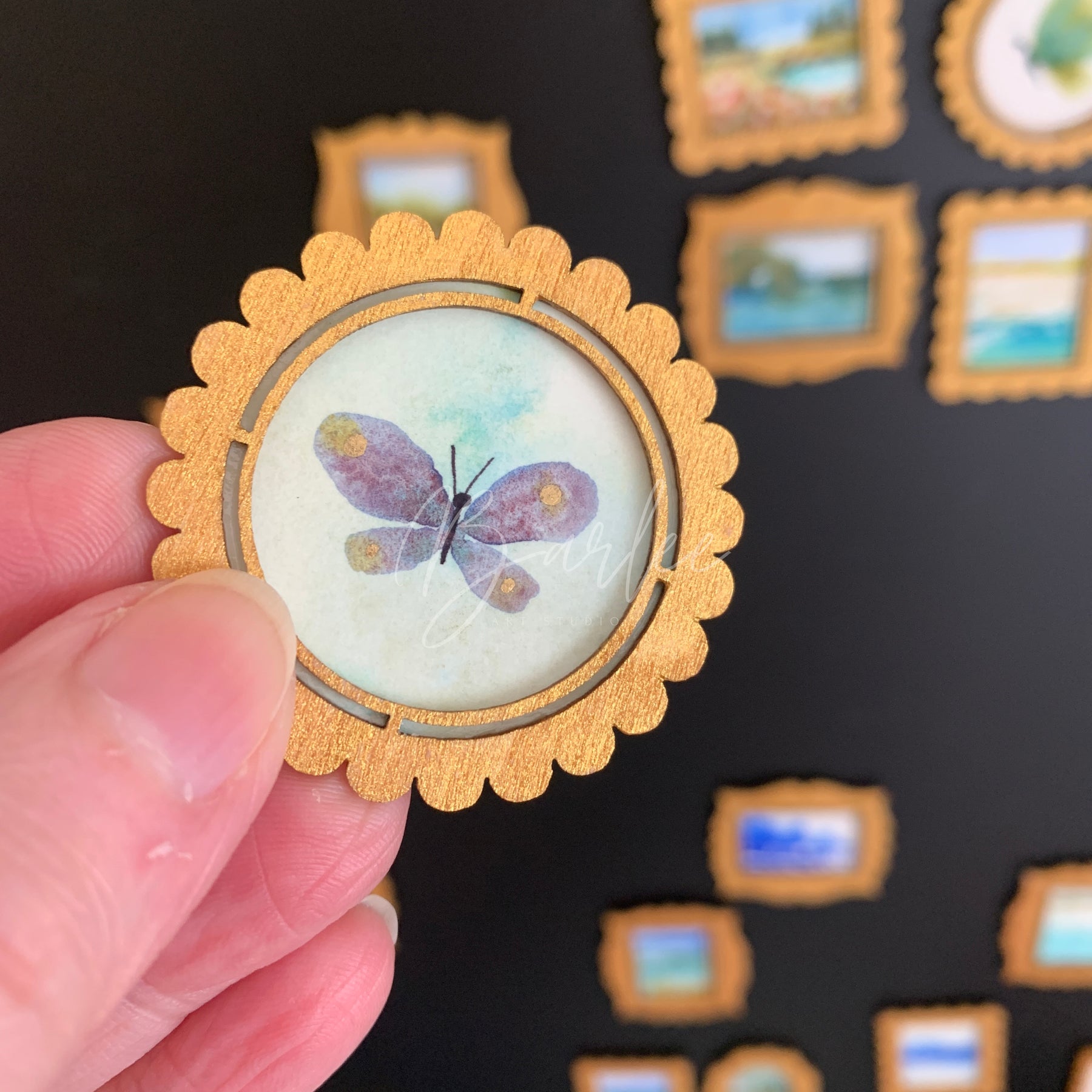 Hand Painted Fridge Magnet Set - 4 Framed Mini Paintings