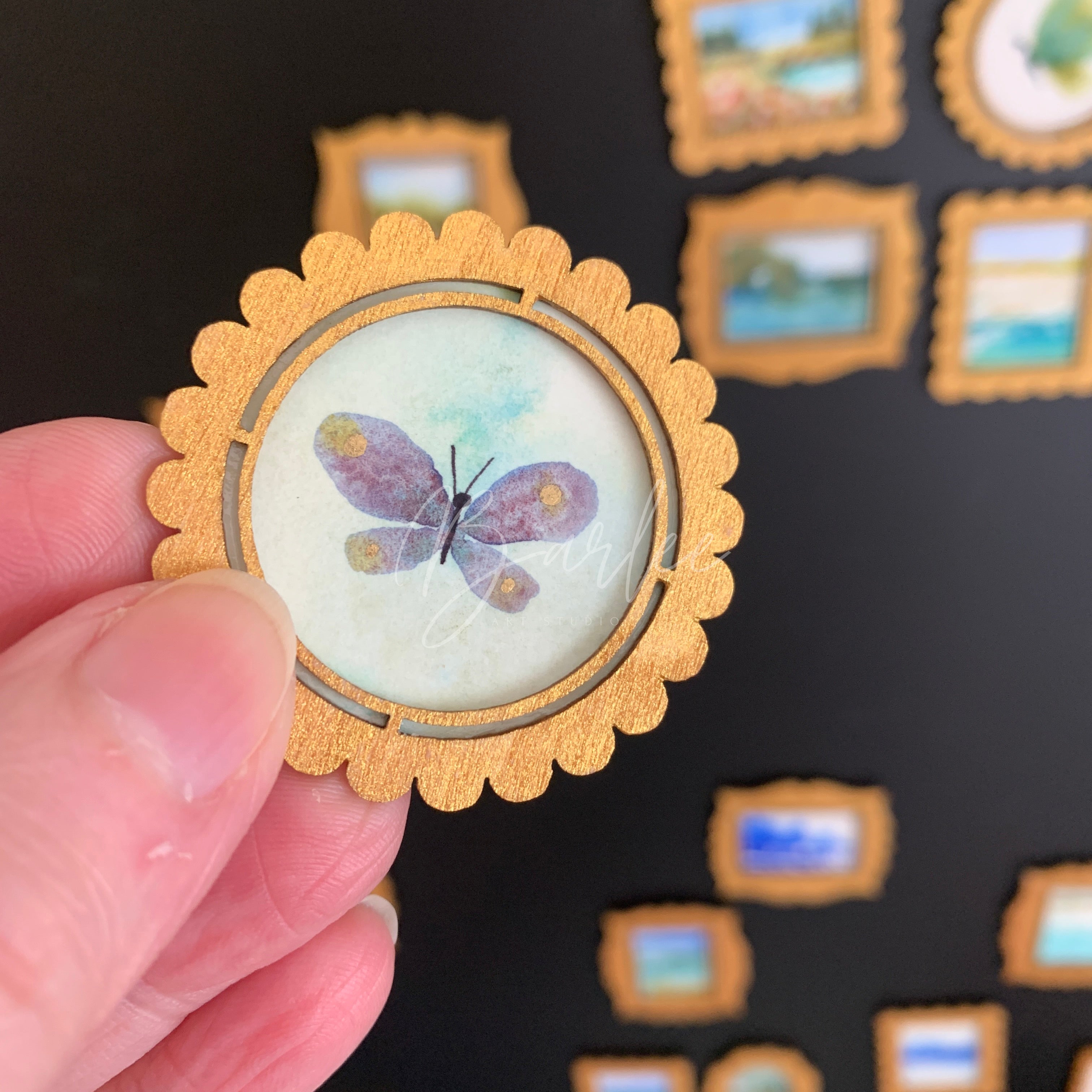 Hand Painted Fridge Magnet Set - 4 Framed Mini Paintings