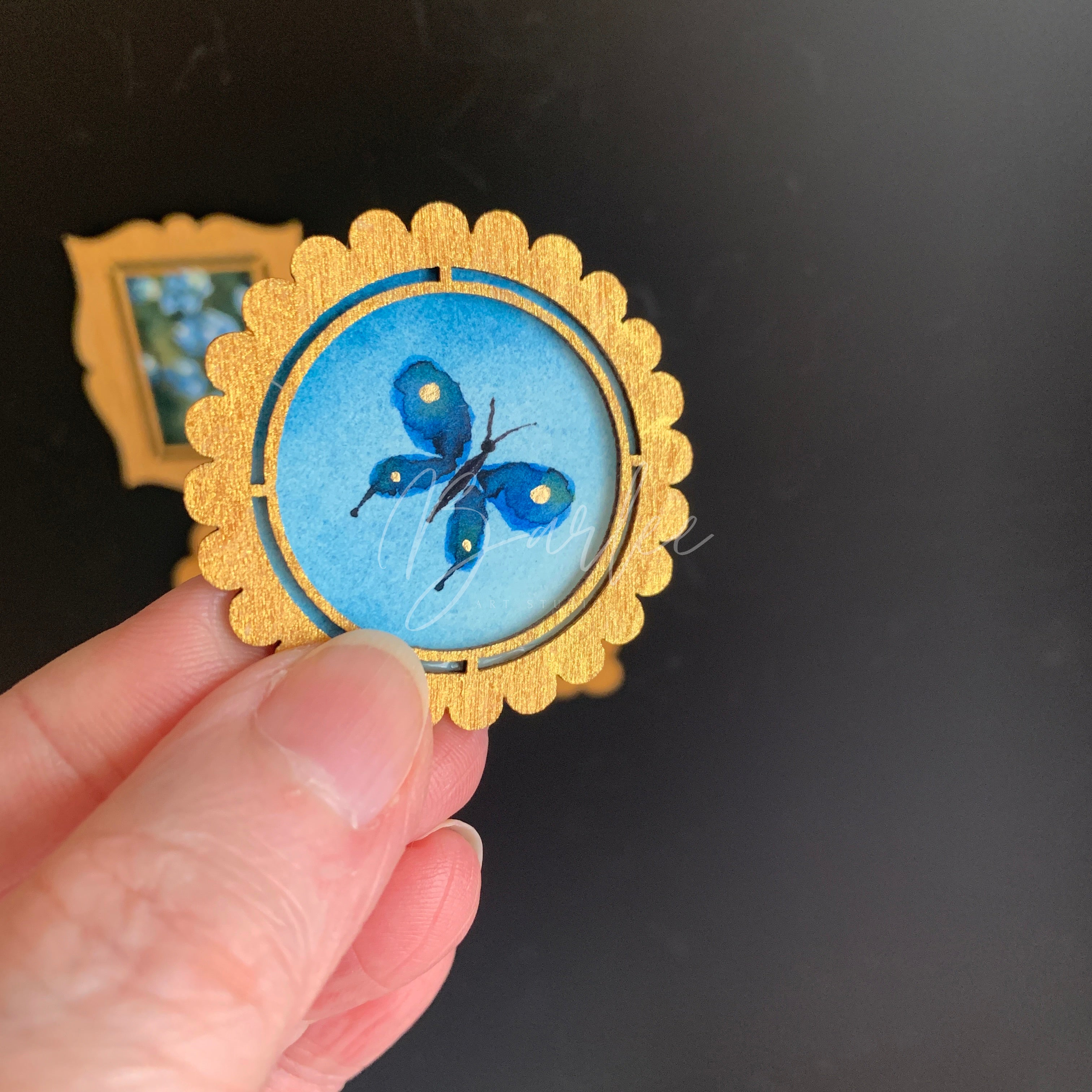 Hand Painted Fridge Magnet Set - 4 Framed Mini Paintings