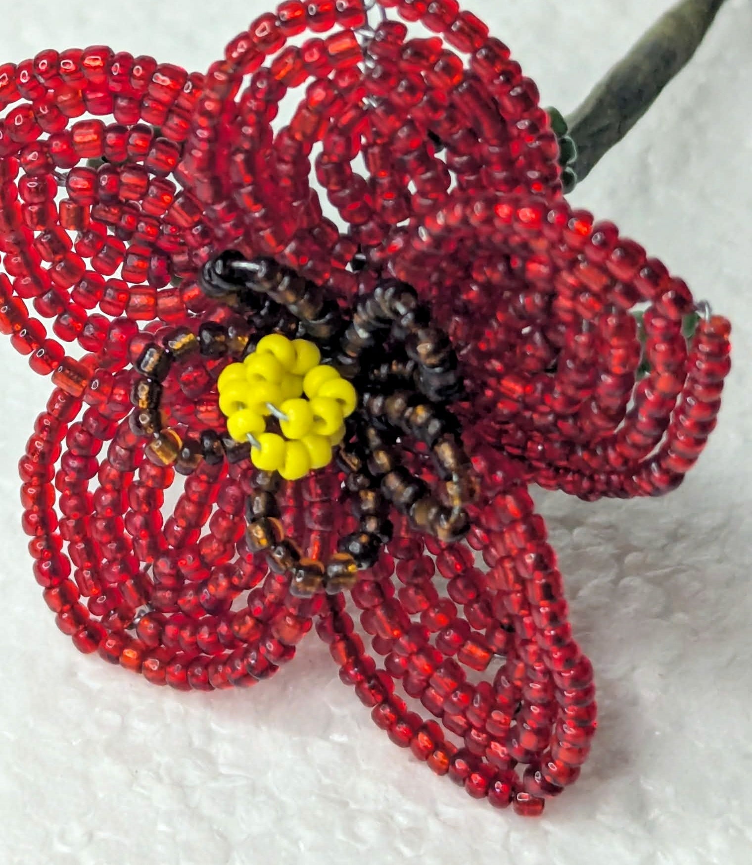 French Beaded Red Wildflower