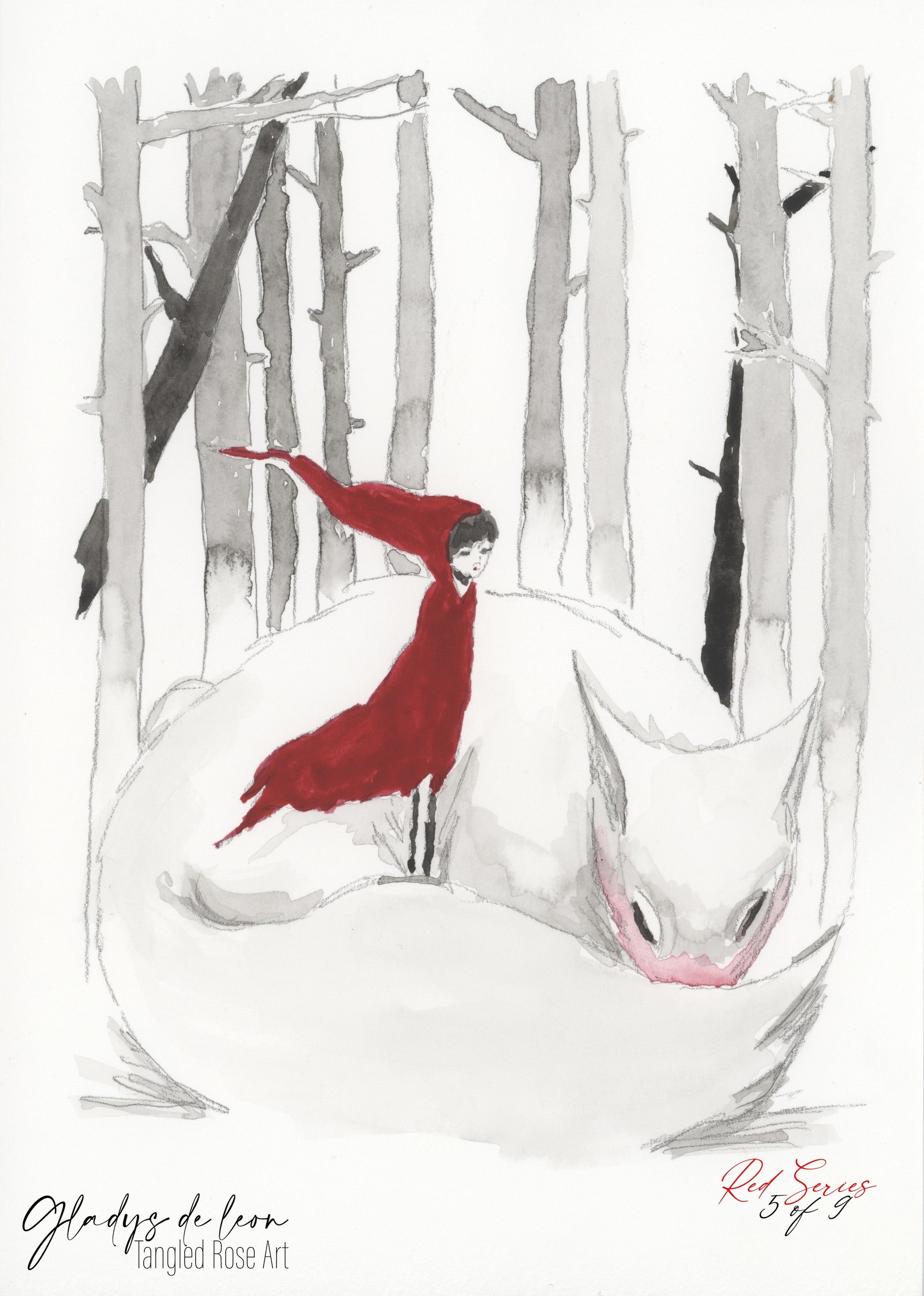 RED SERIES - 5 OF 9 - ARCHIVAL PRINTS AND CARD - TANGLED ROSE ART