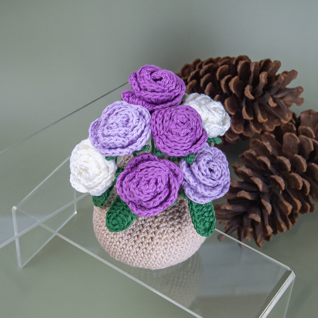 Forever Flowers - Crocheted Roses in Vase - Pots of Colour