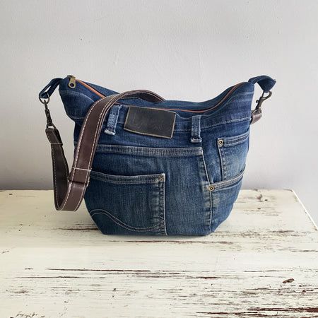 Upcycled Lee Denim Jeans Crossbody Bag