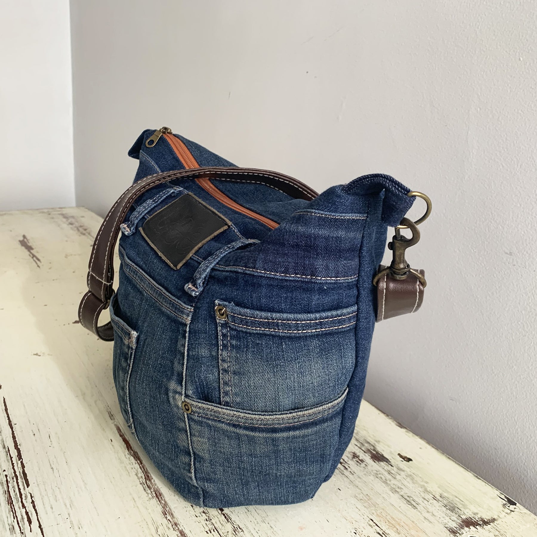 Upcycled Lee Denim Jeans Crossbody Bag