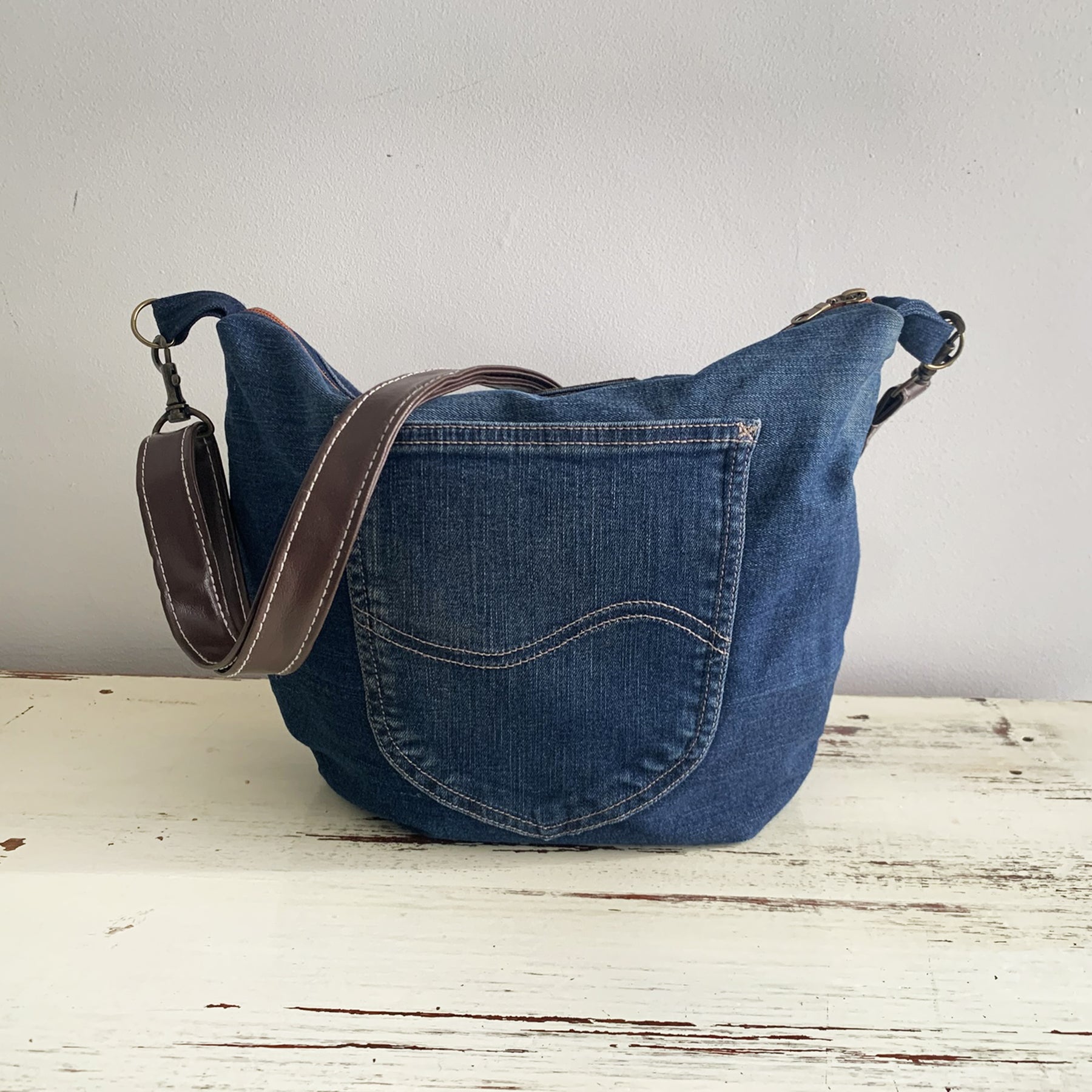 Upcycled Lee Denim Jeans Crossbody Bag