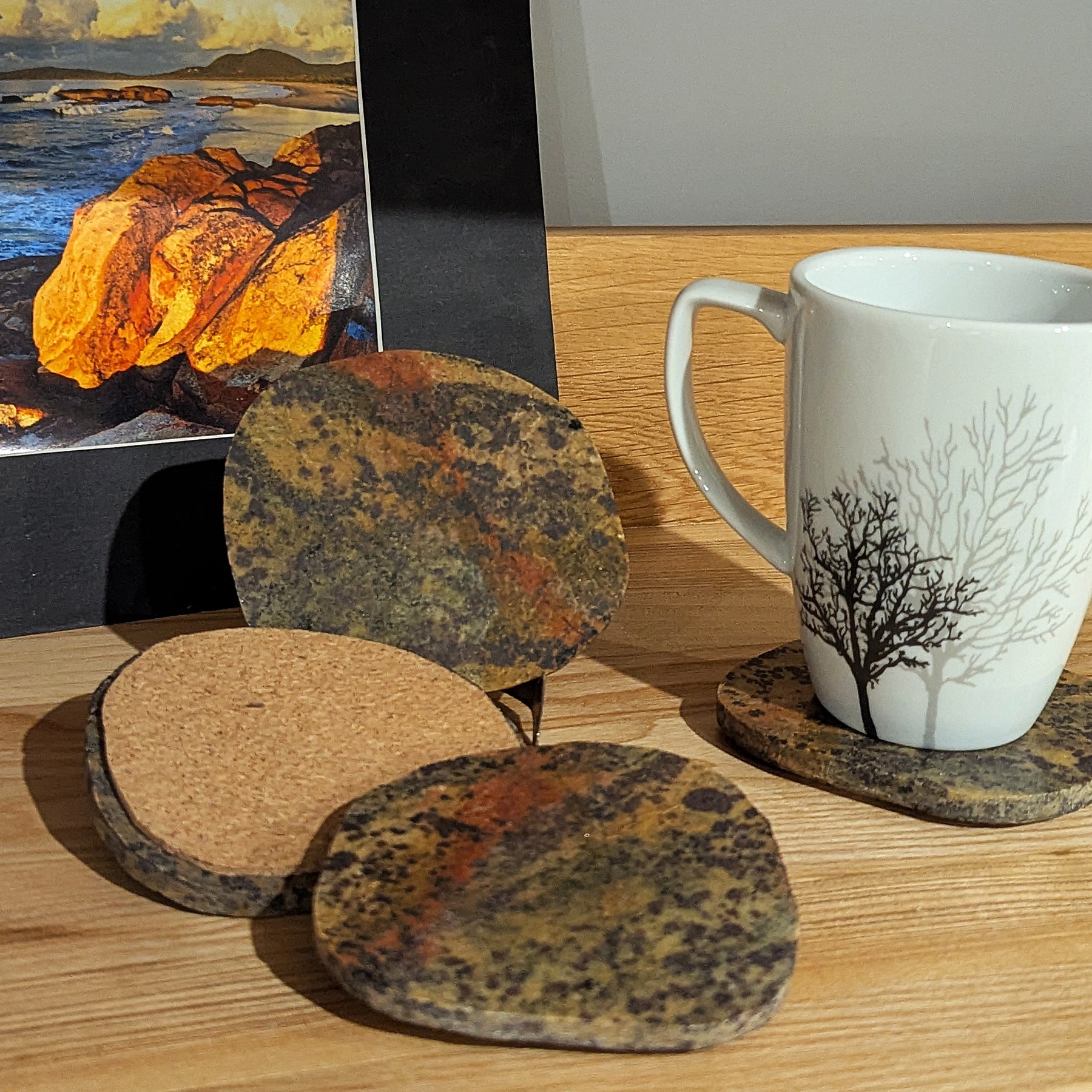 Set of FOUR Polished Mount Magnet Jasper Cup Coasters
