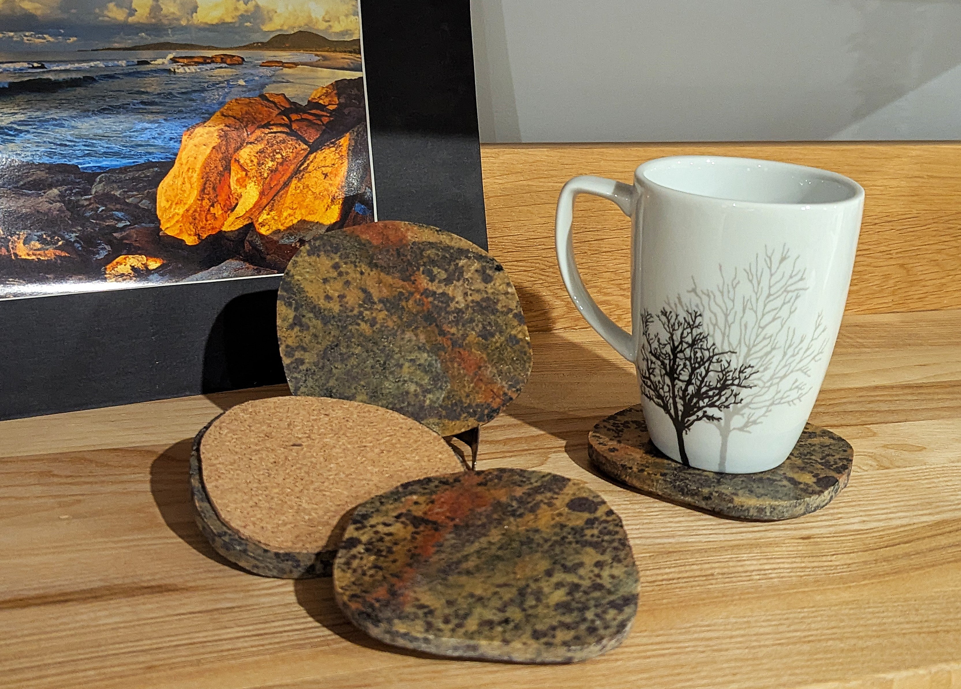 Set of FOUR Polished Mount Magnet Jasper Cup Coasters