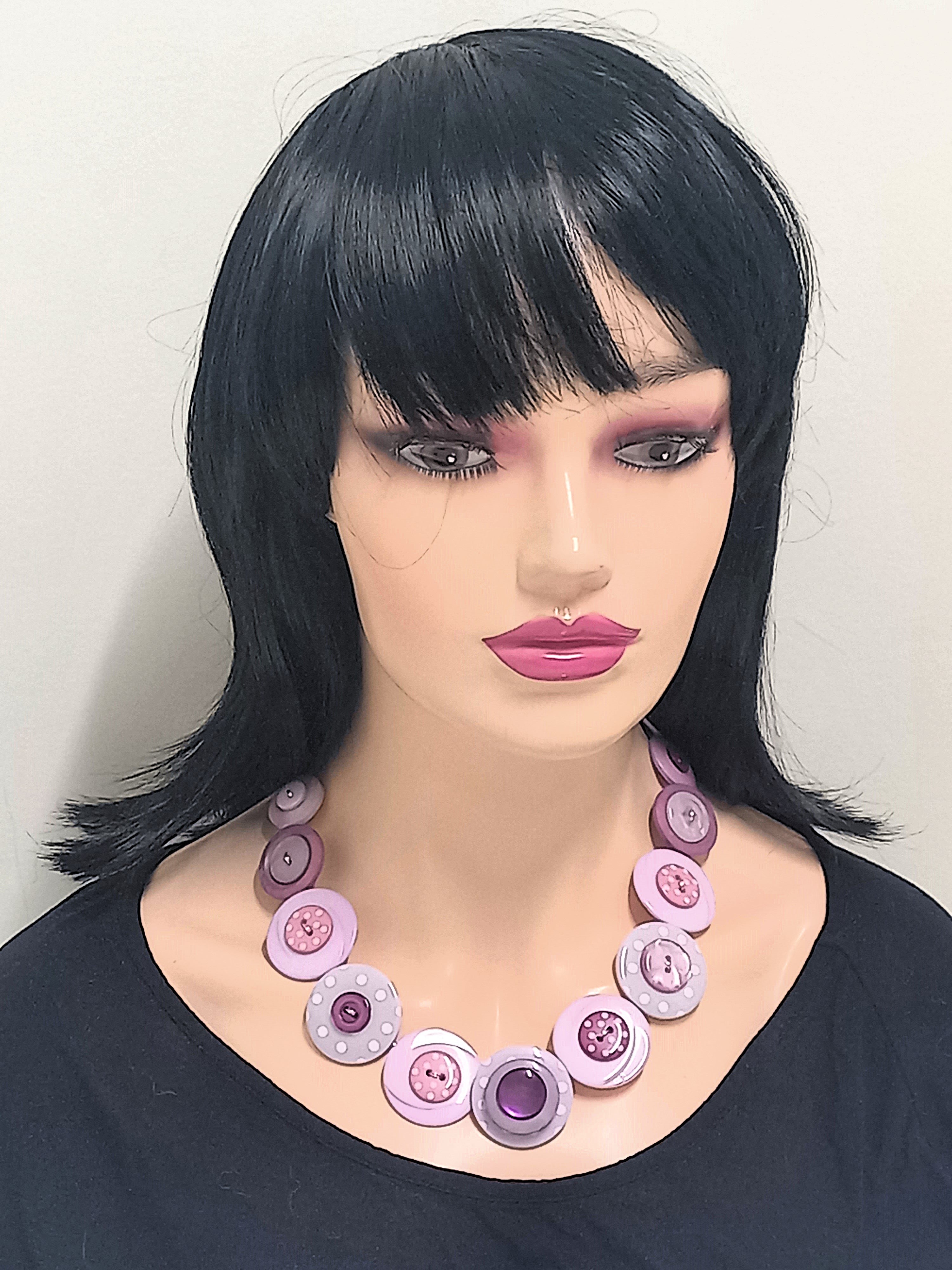 Button necklace and stud earrings - Lilac Delight