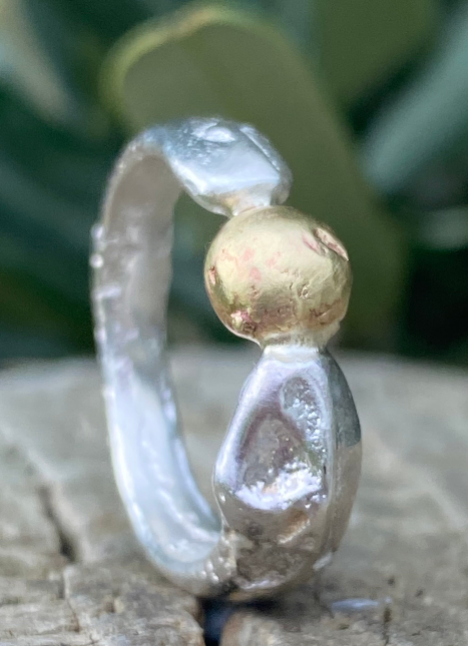 Seed Ring | Sand Cast Sterling Silver with Brass