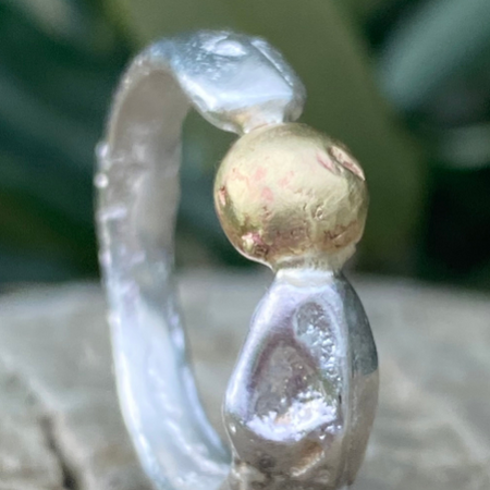 Seed Ring | Sand Cast Sterling Silver with Brass