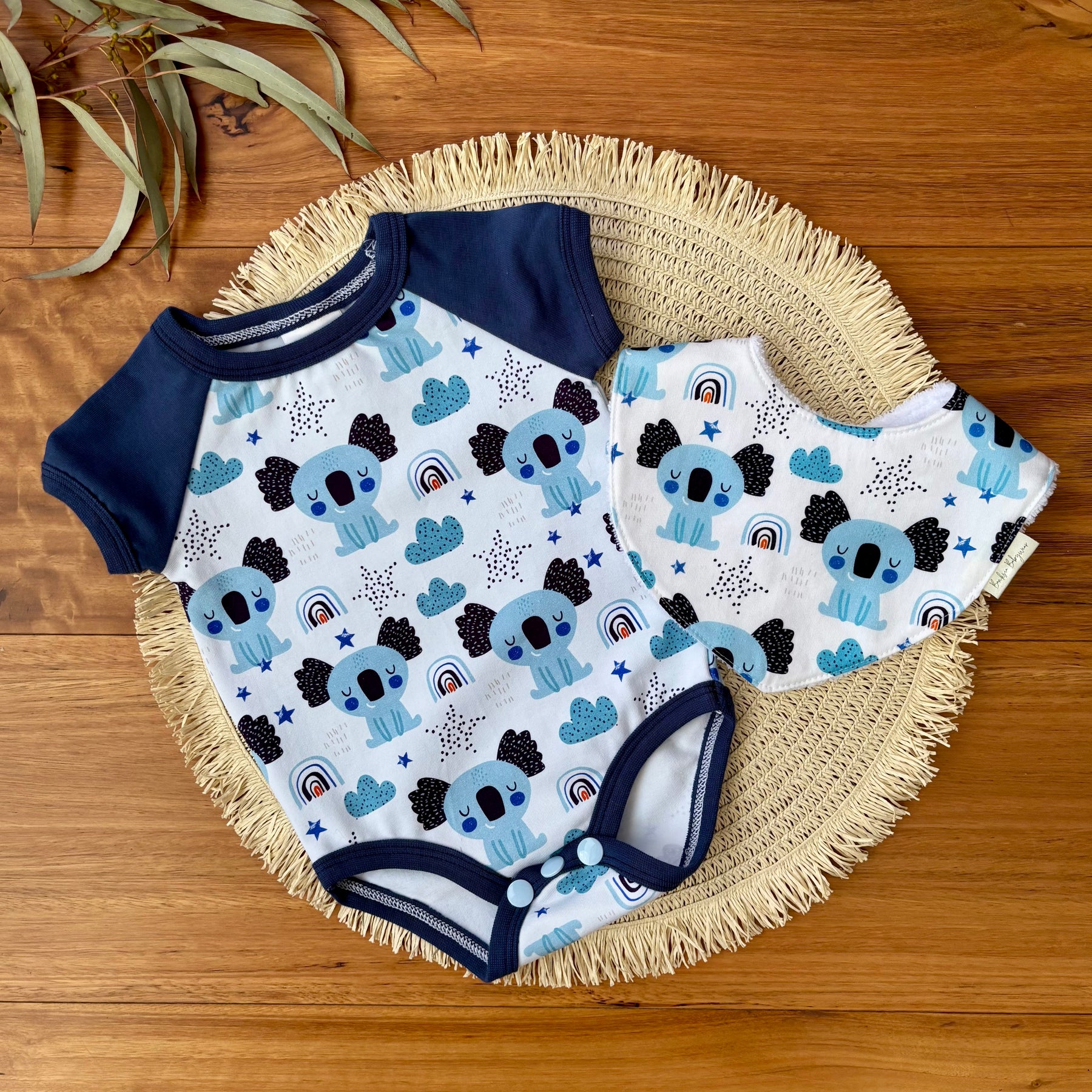 Baby Short Sleeved Bodysuit | Blue Koalas| Size premmie to 2 | Made to order