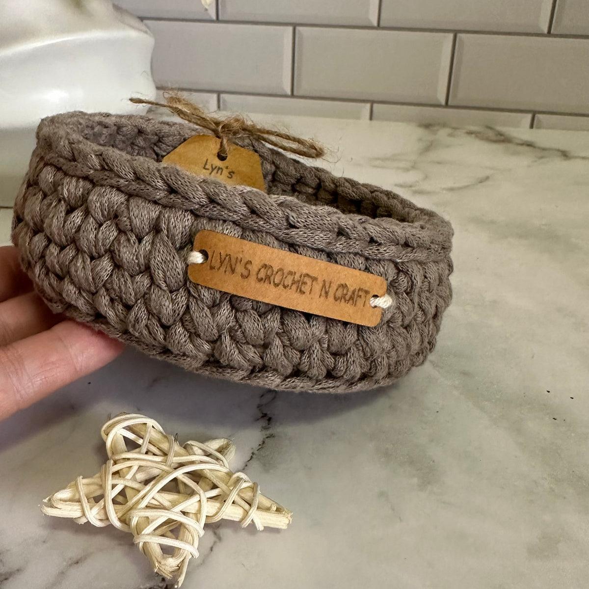 Trinket size Beige Crochet Basket