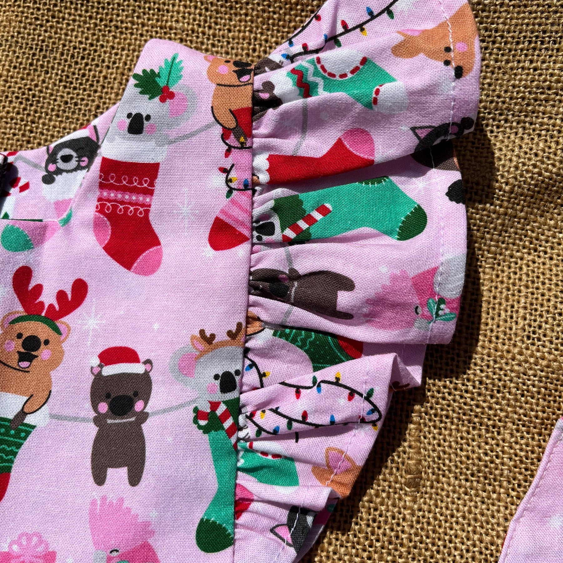 Christmas Pinafore Dress | Handmade Toddler Girls Outfit | Aussie Animals in Stockings