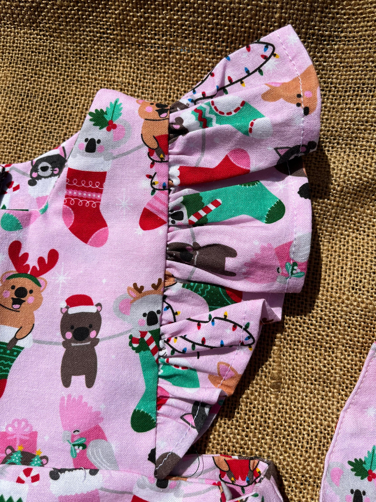 Christmas Pinafore Dress | Handmade Toddler Girls Outfit | Aussie Animals in Stockings