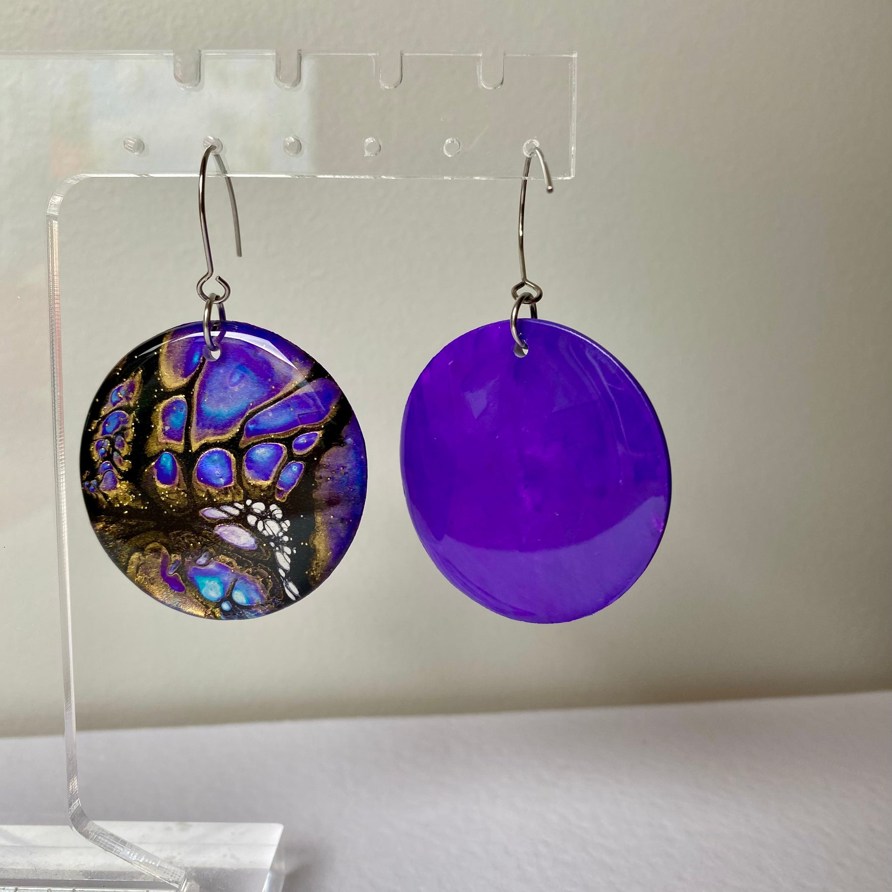 Blue Purple Gold Dangle Earrings