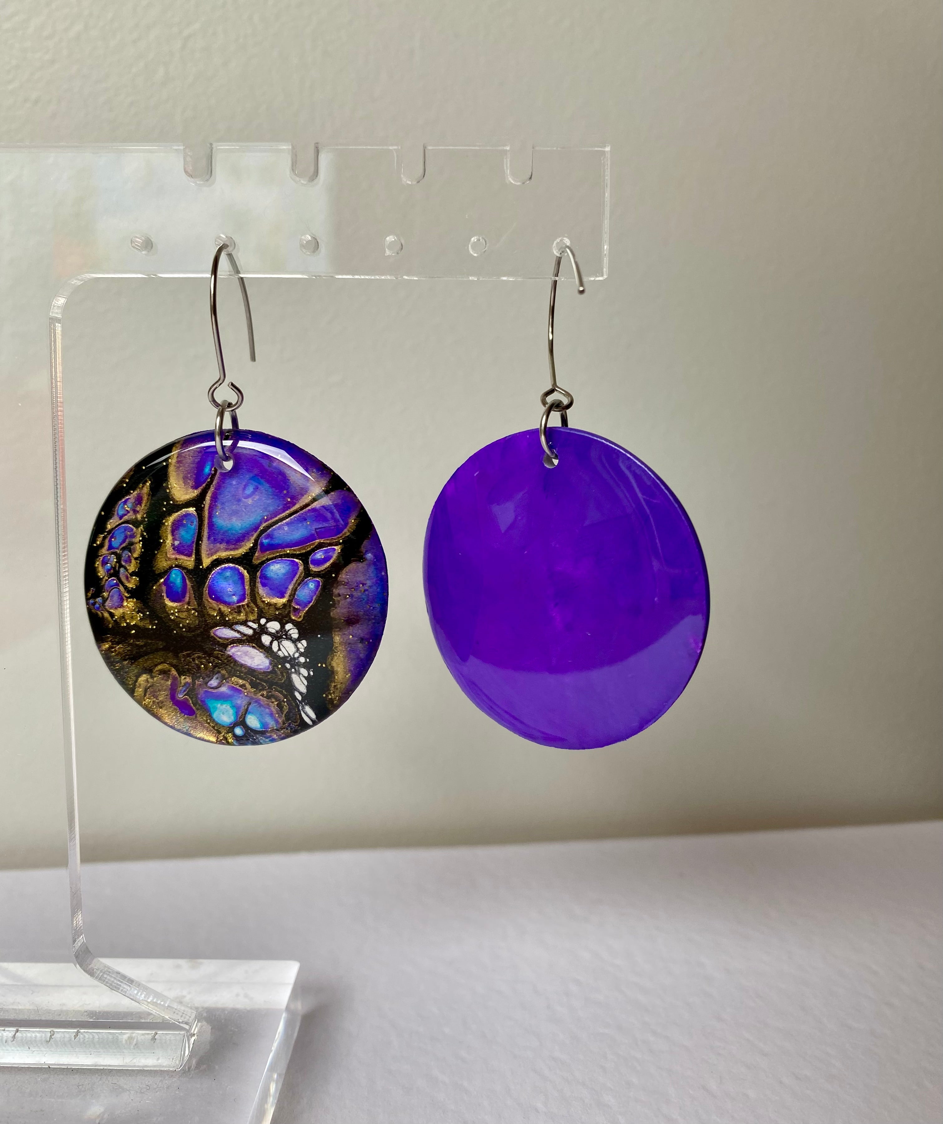 Blue Purple Gold Dangle Earrings