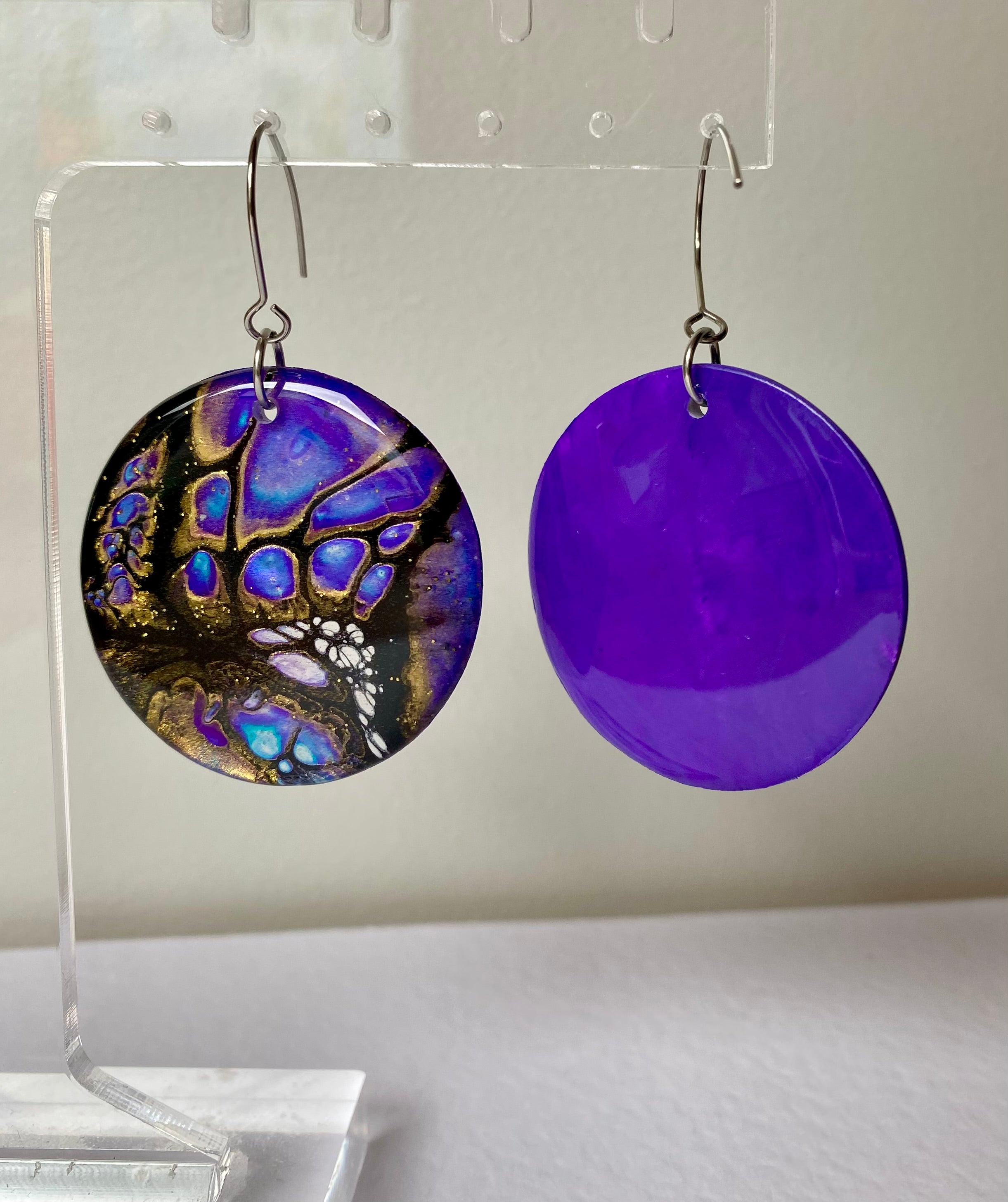 Blue Purple Gold Dangle Earrings