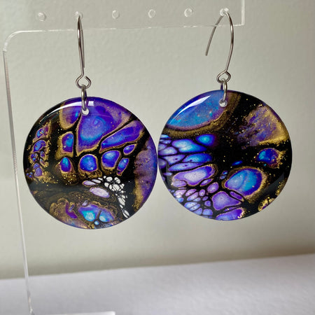Blue Purple Gold Dangle Earrings