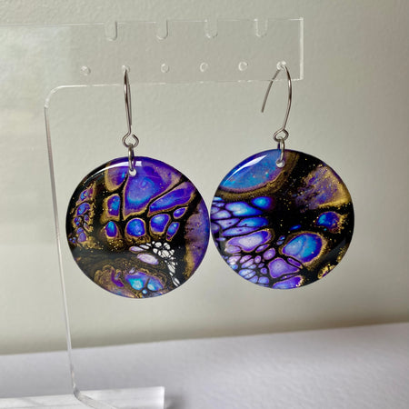 Blue Purple Gold Dangle Earrings