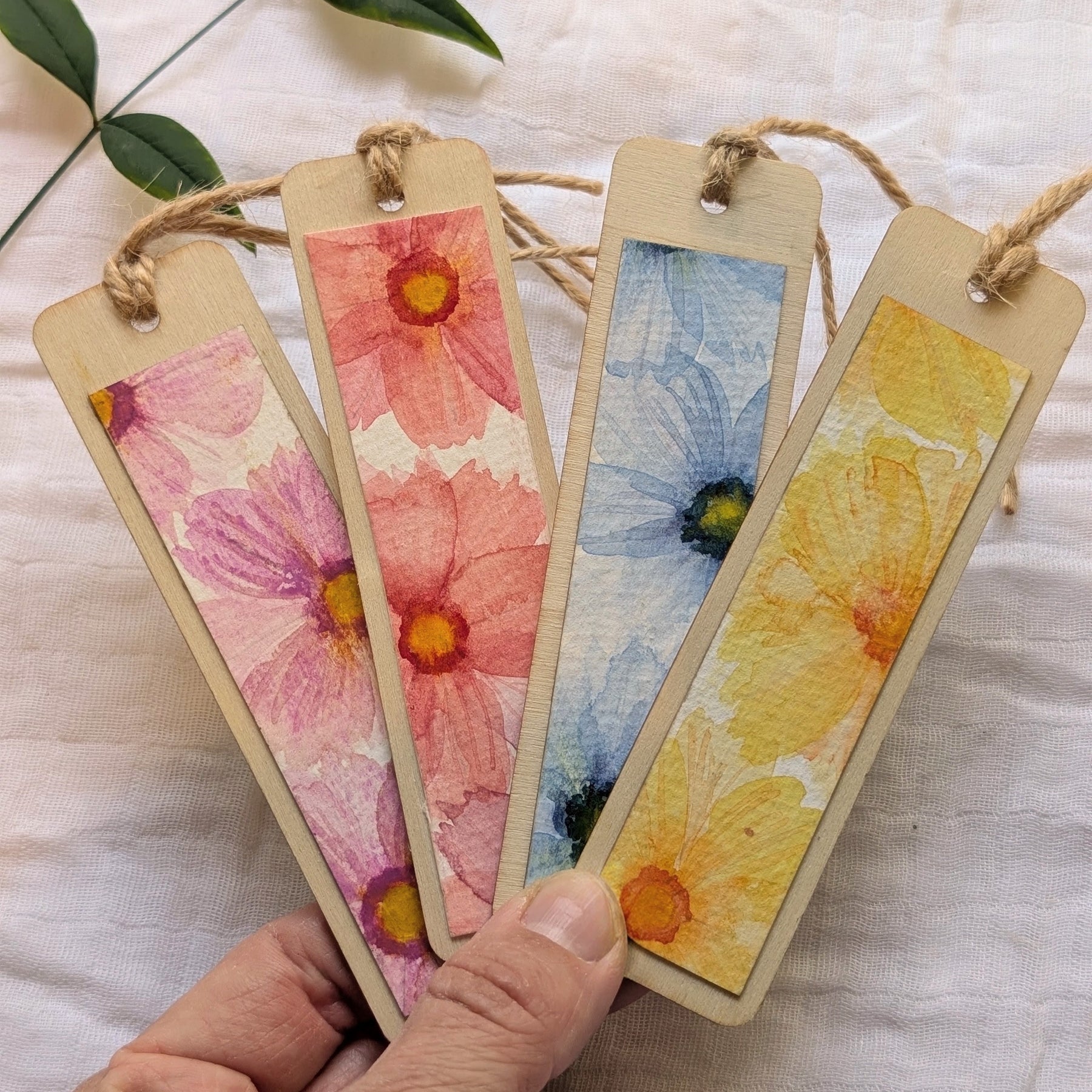 Hand-Painted Floral Wooden Bookmark | Original Watercolour Cosmos Flower | Gift for Book Lovers