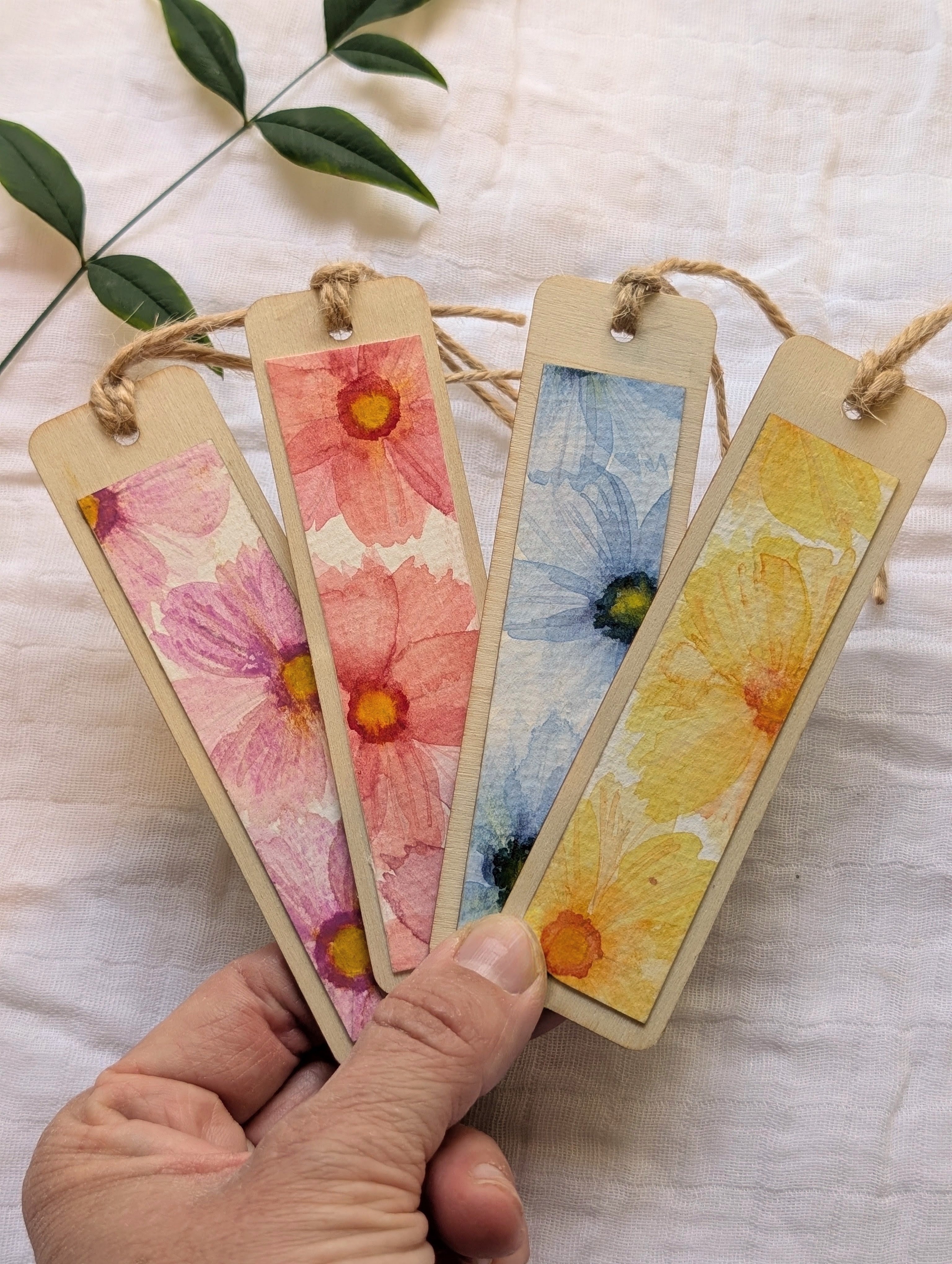 Hand-Painted Floral Wooden Bookmark | Original Watercolour Cosmos Flower | Gift for Book Lovers