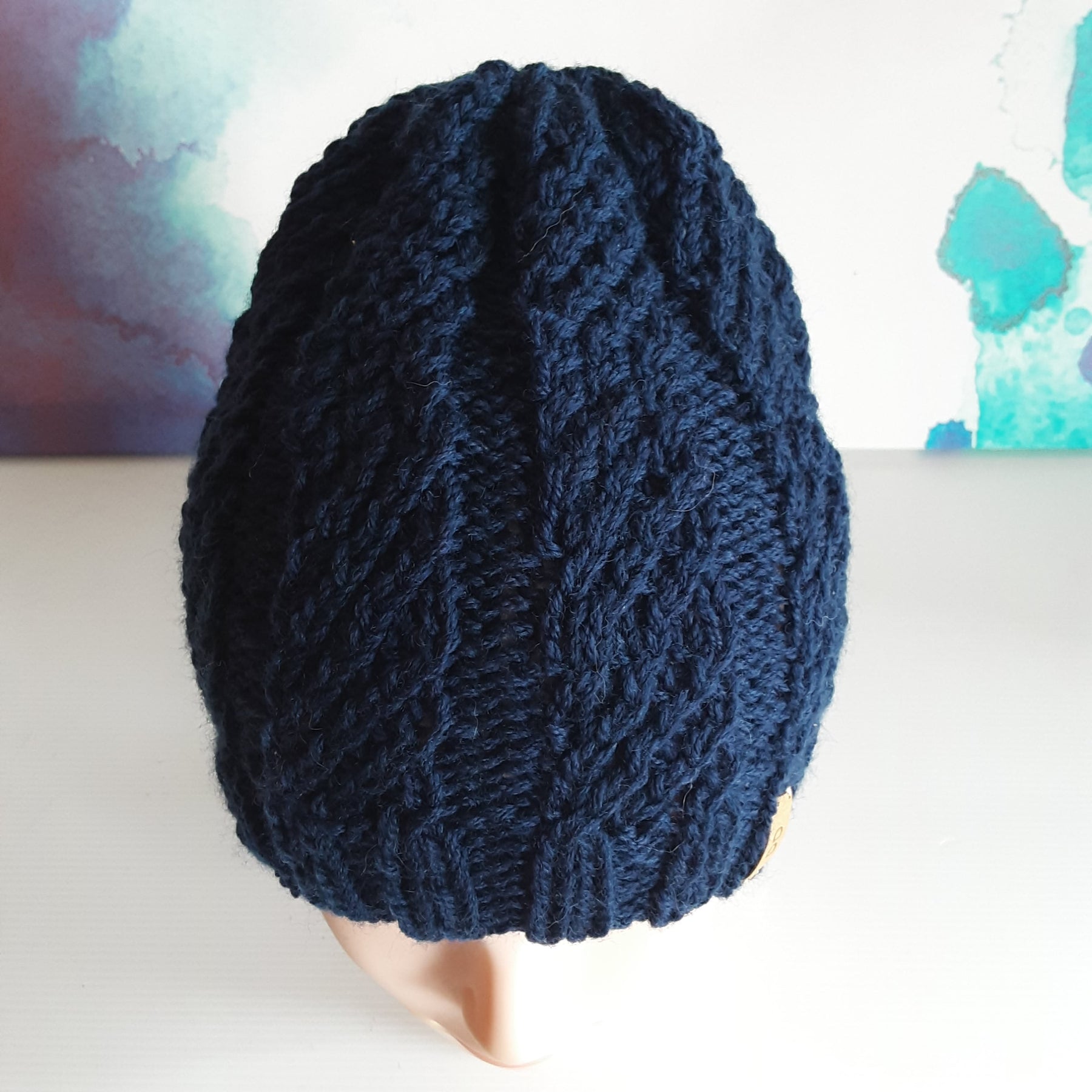 Hand knitted Blue pure wool beanie