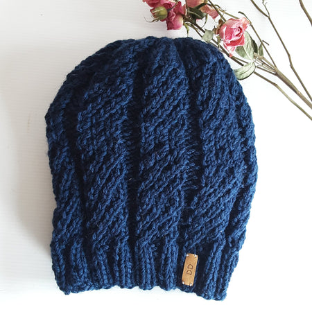 Hand knitted pure wool beanie