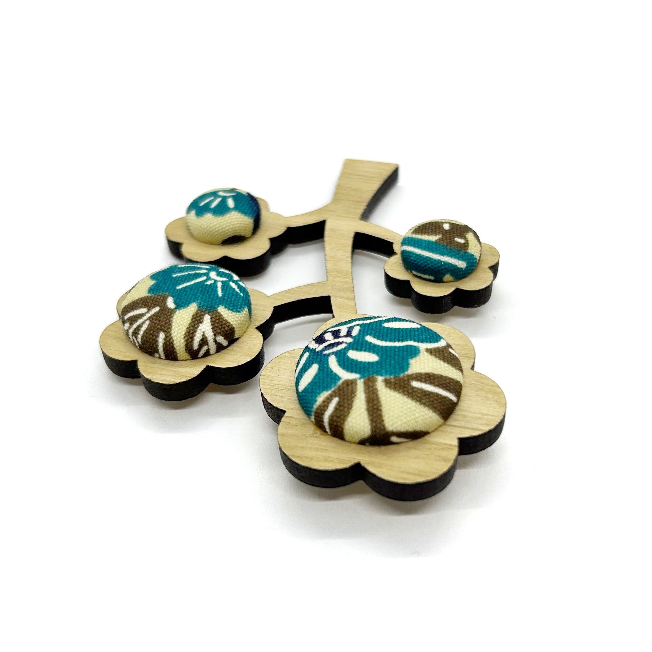 Kimono Tree Brooch - Blues and Browns