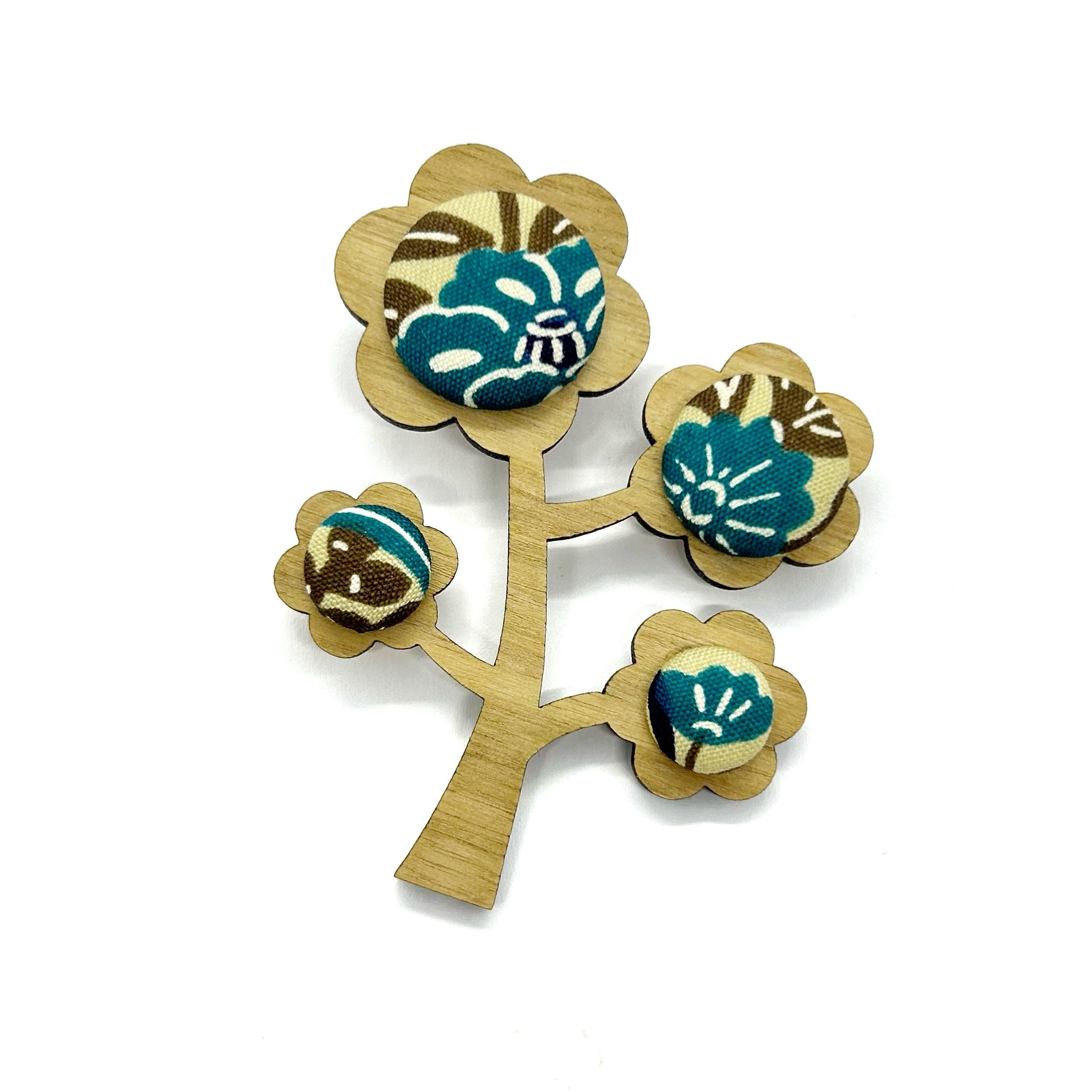 Kimono Tree Brooch - Blues and Browns