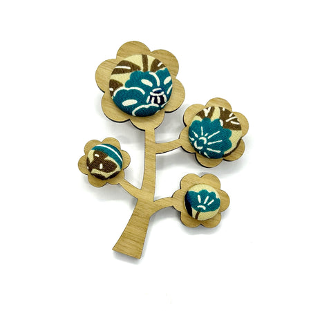 Kimono Tree Brooch - Blues and Browns