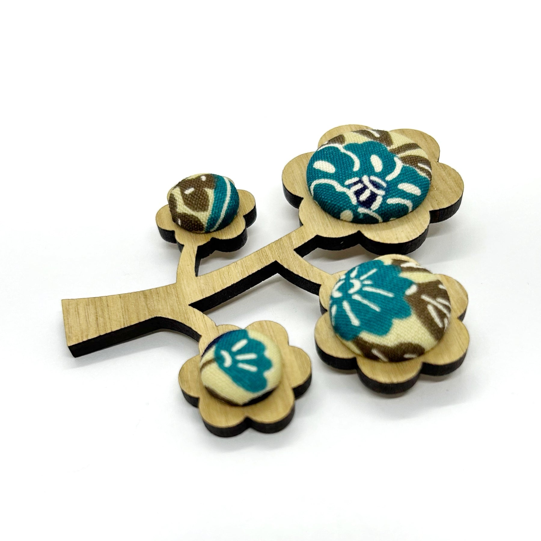 Kimono Tree Brooch - Blues and Browns
