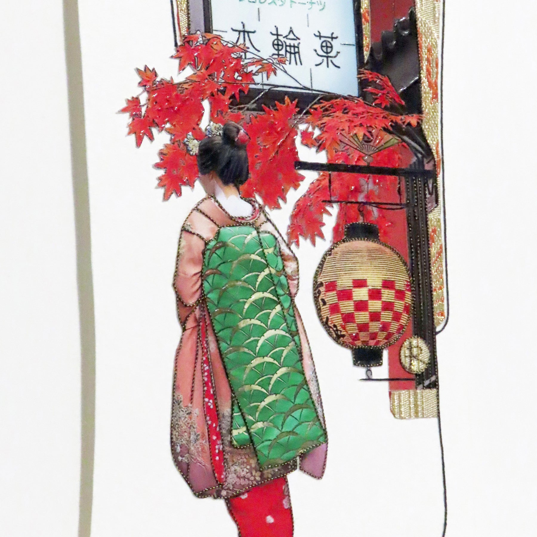 Unframed Collage Art - Japanese Geisha Autumn Leaves