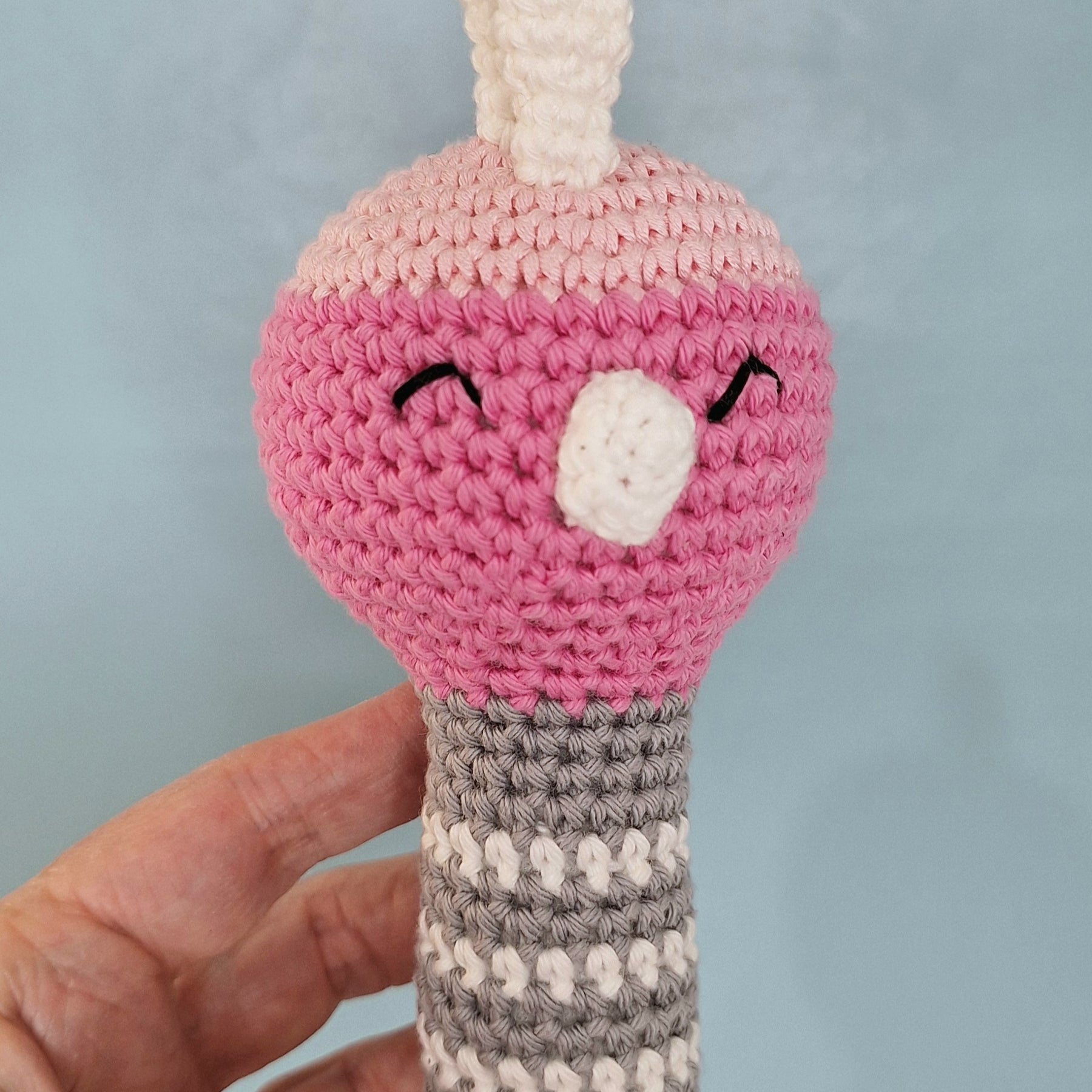 Lightweight Crochet Galah Baby Rattle
