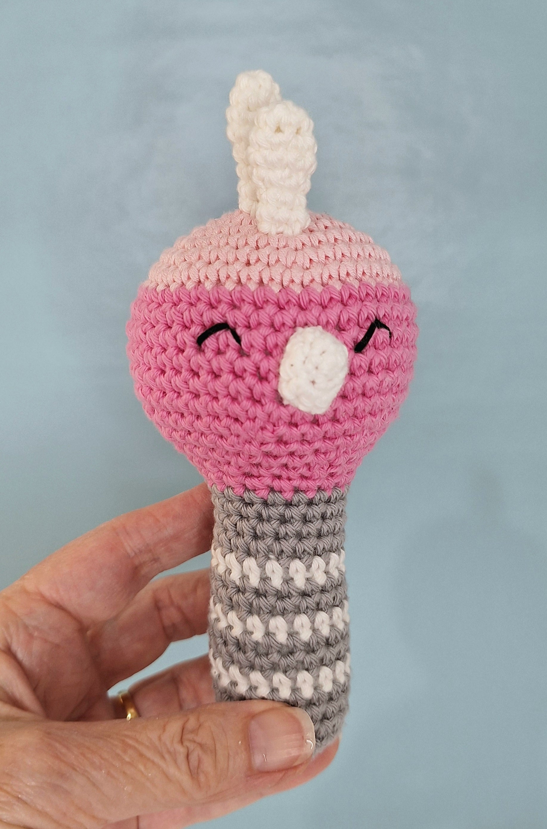 Lightweight Crochet Galah Baby Rattle