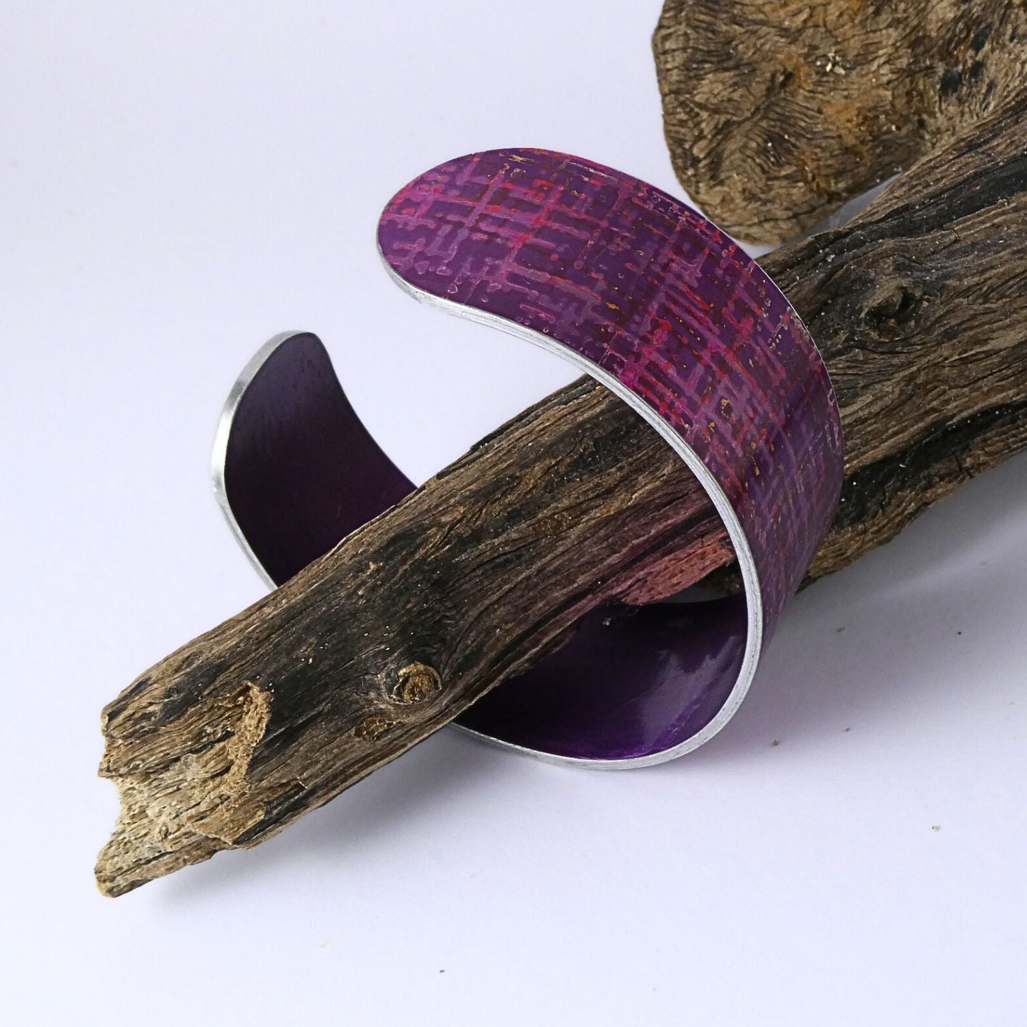 Anodized aluminium bangle hand printed Intersect Collection