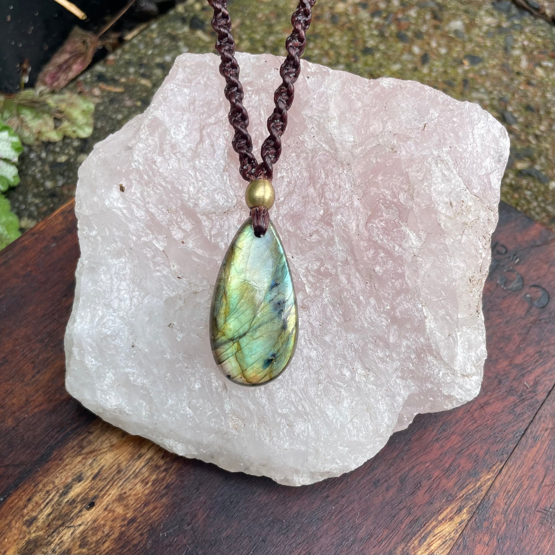 Labradorite Pendant Necklace: Beaded Macrame, Adjustable Boho Gift
