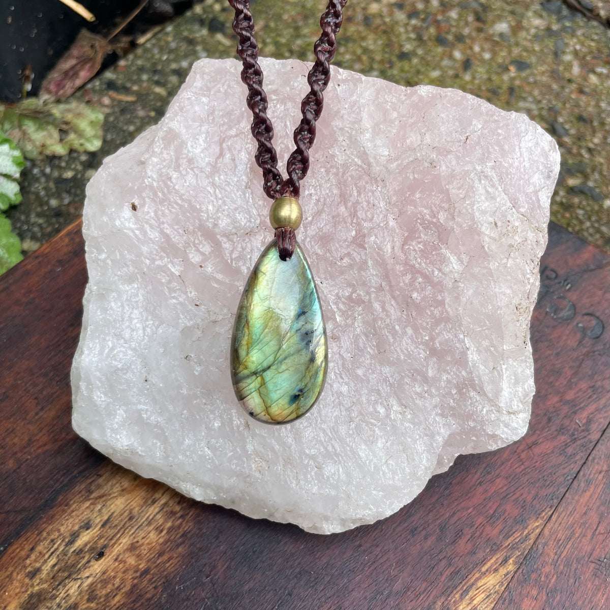 Labradorite Pendant Necklace: Beaded Macrame, Adjustable Boho Gift