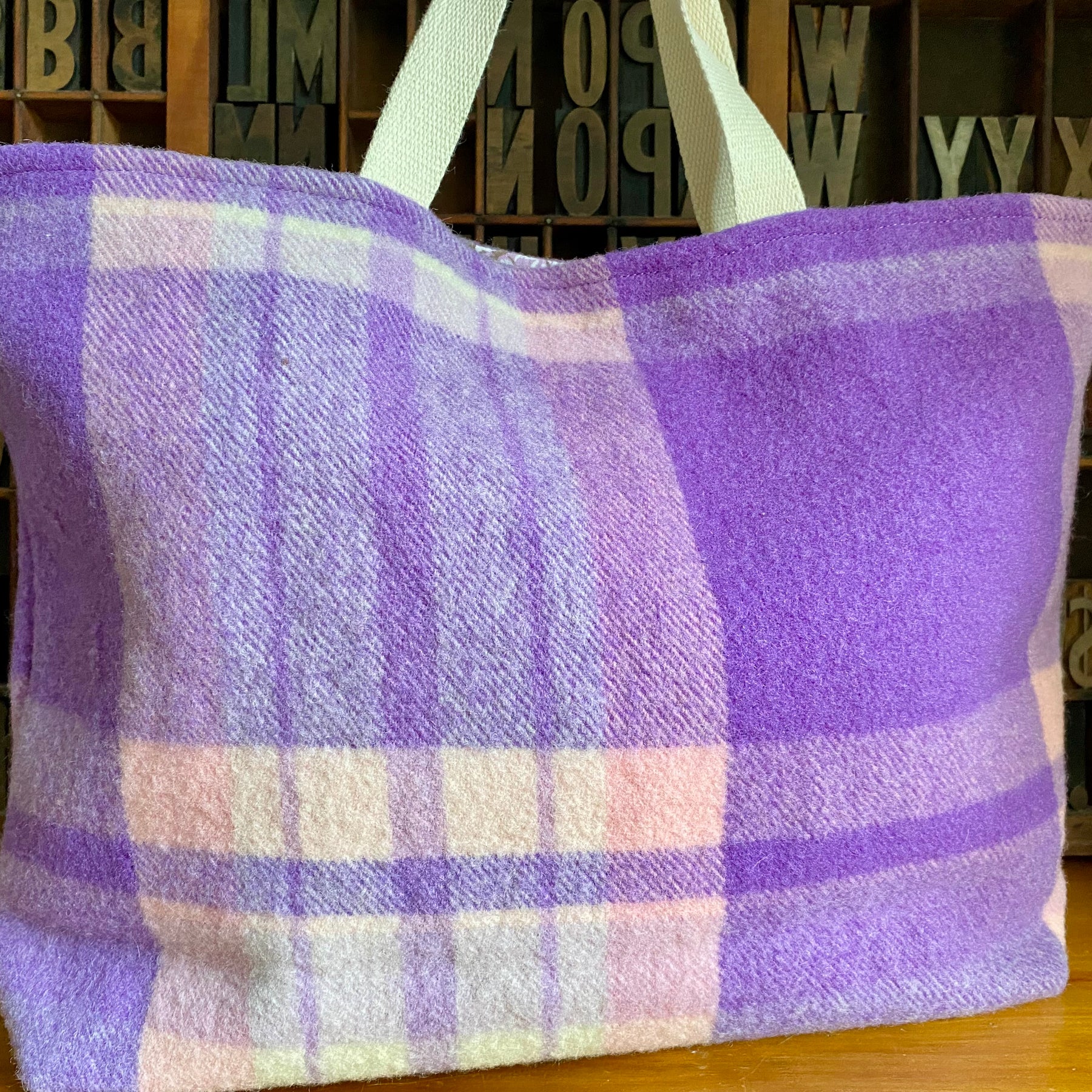 Upcycled Woollen Blanket - Market Tote - Purple