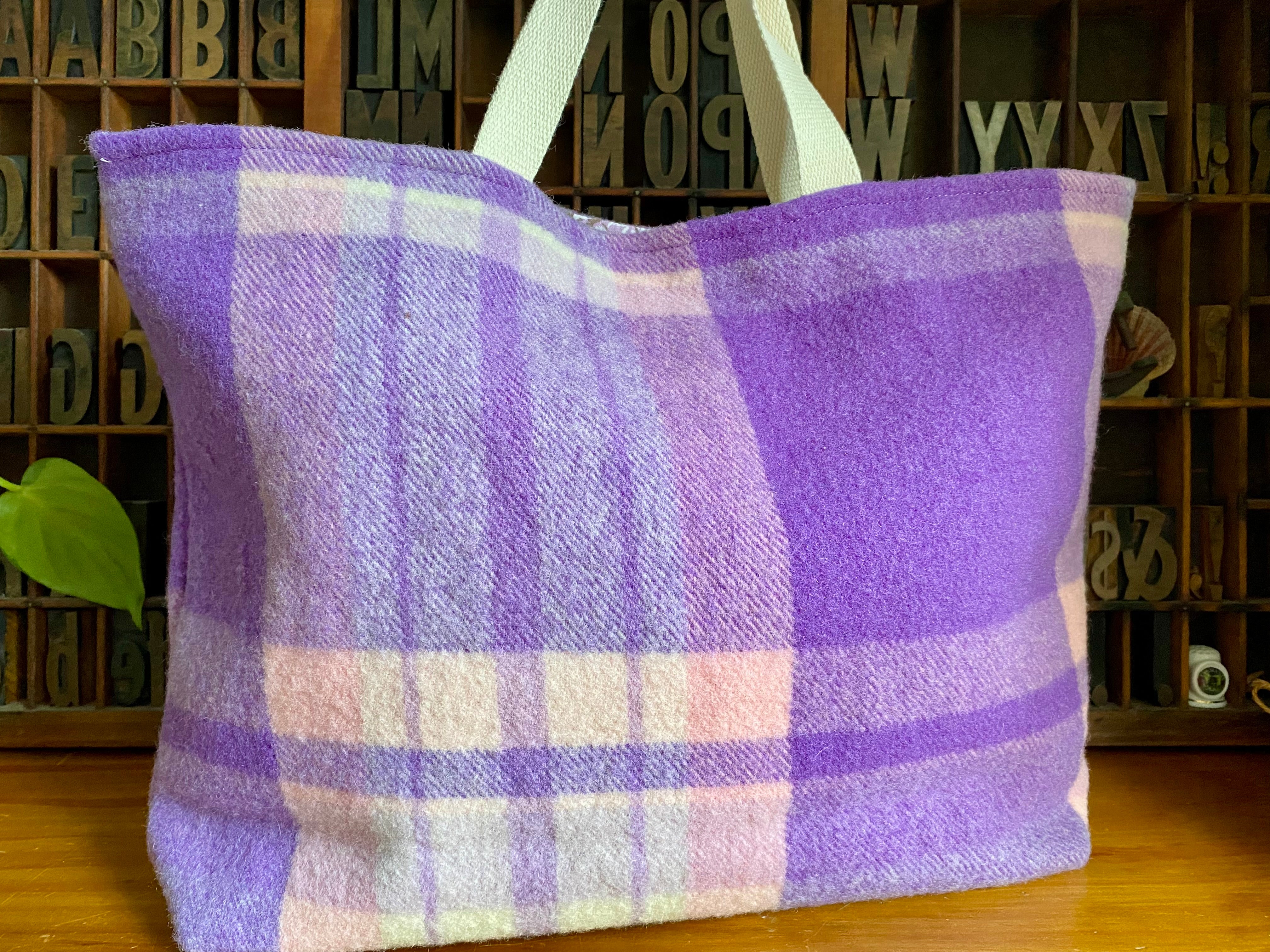 Upcycled Woollen Blanket - Market Tote - Purple