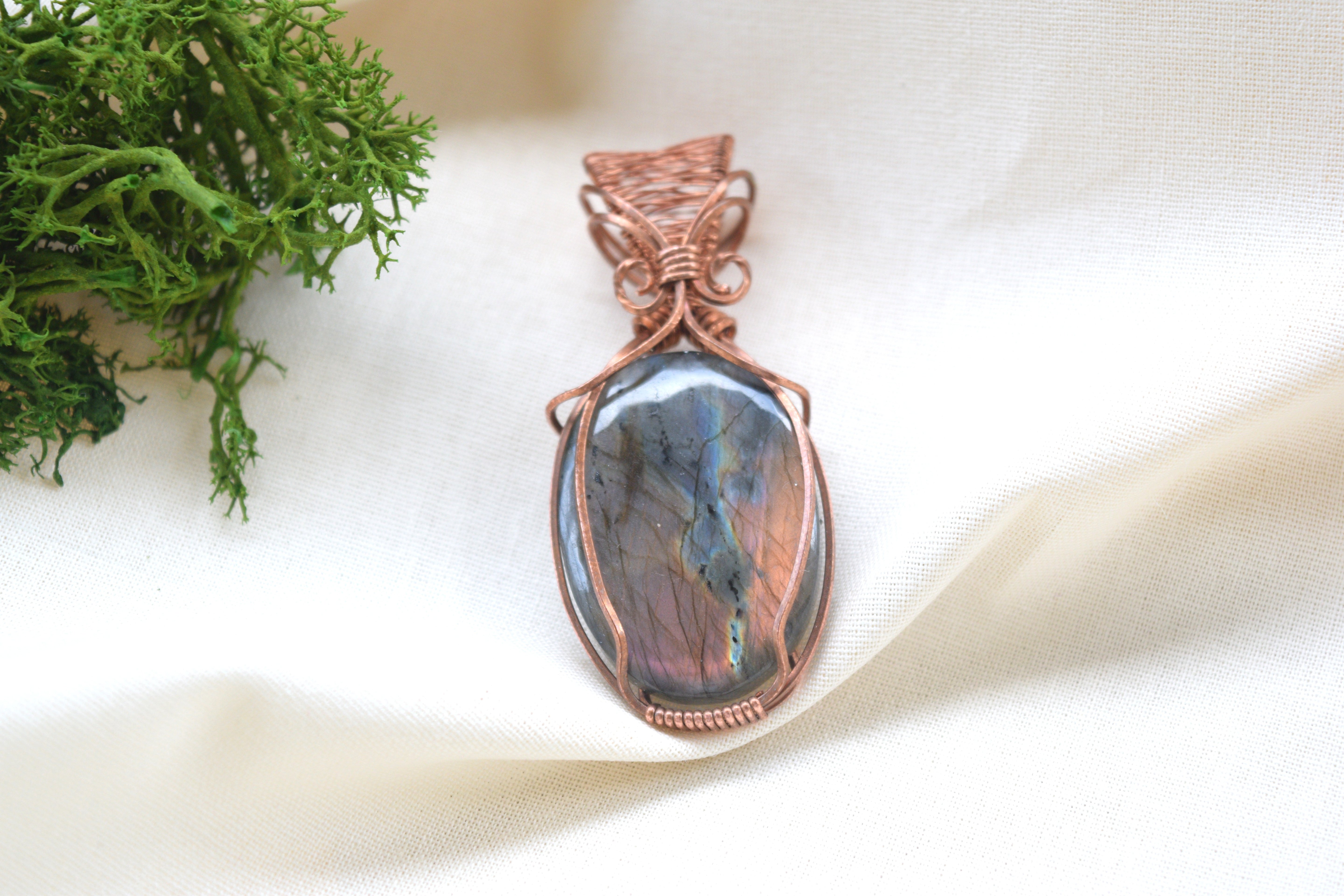 Burnished Light - Handcrafted Fire Labradorite Pendant